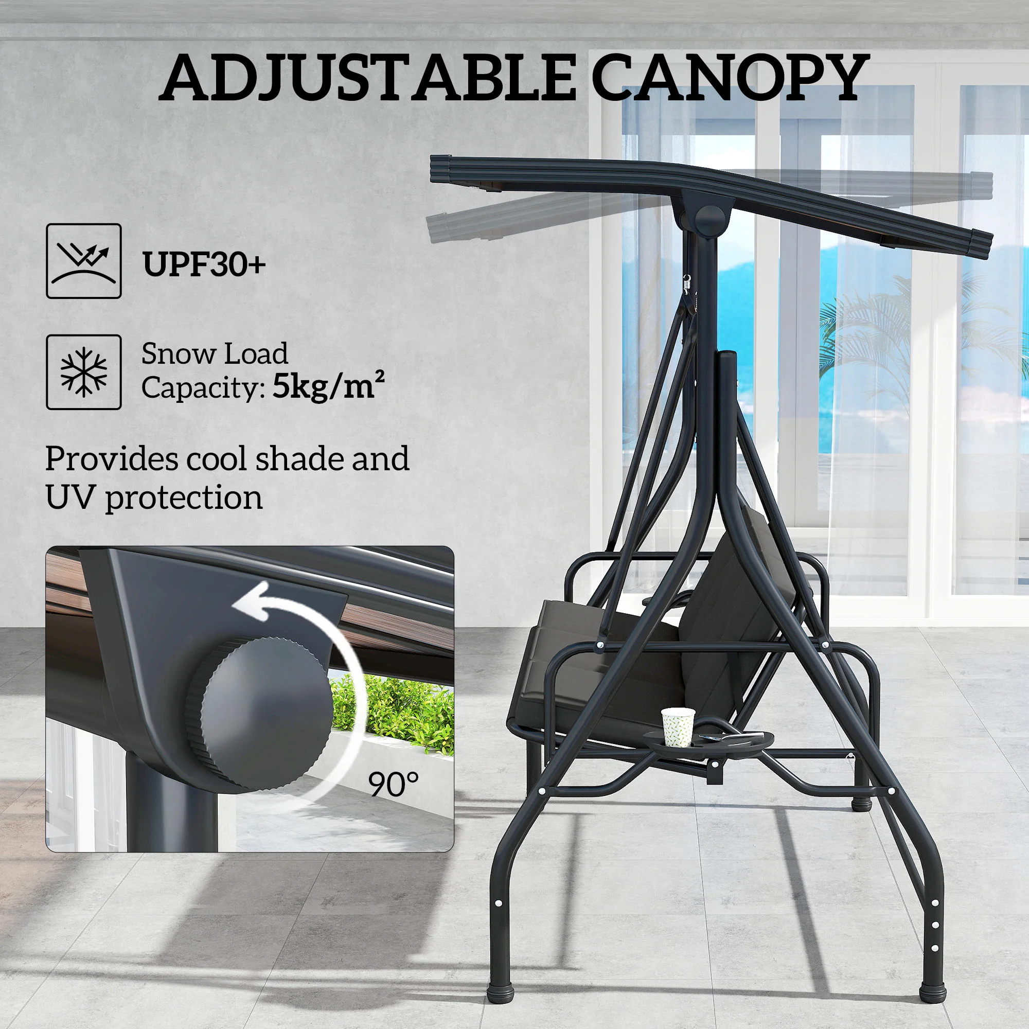 Outsunny 3 Seater Garden Swing Seat Bed, Convertible Swing Chair - Image 4