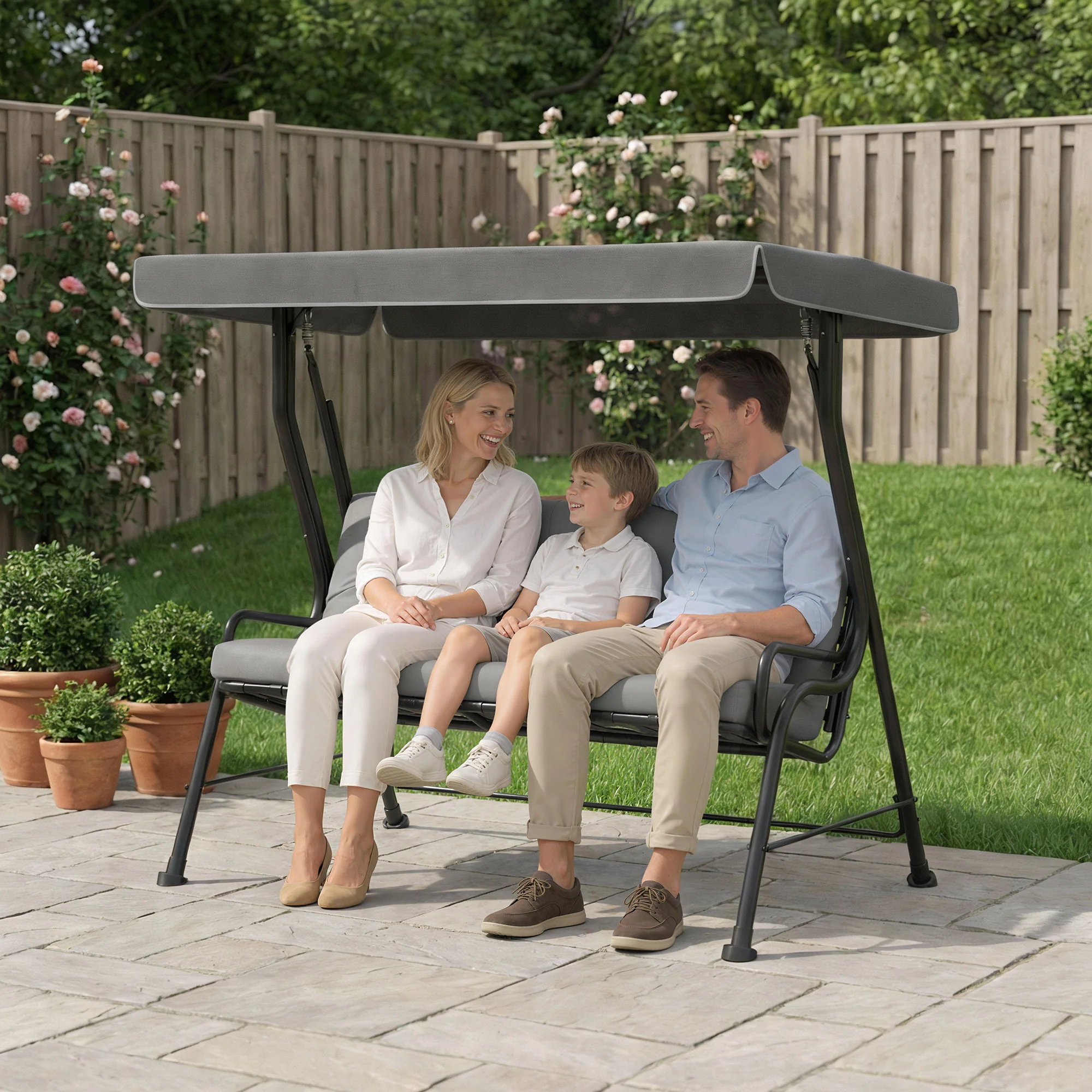 Outsunny 3-Seater Garden Swing Seat, Outdoor Swing Chair with Canopy, Grey - Image 8