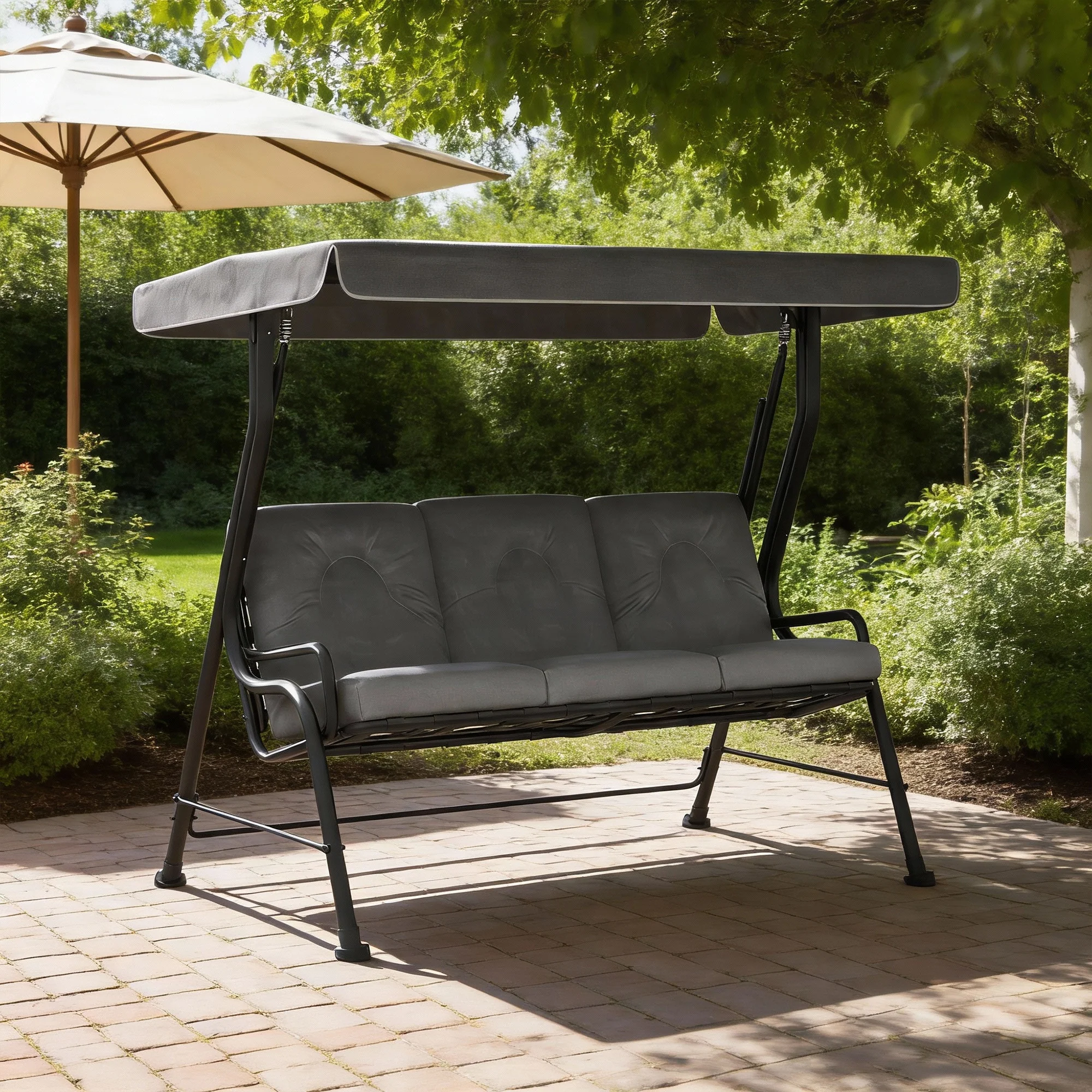 Outsunny 3-Seater Garden Swing Seat, Outdoor Swing Chair with Canopy, Grey - Image 9