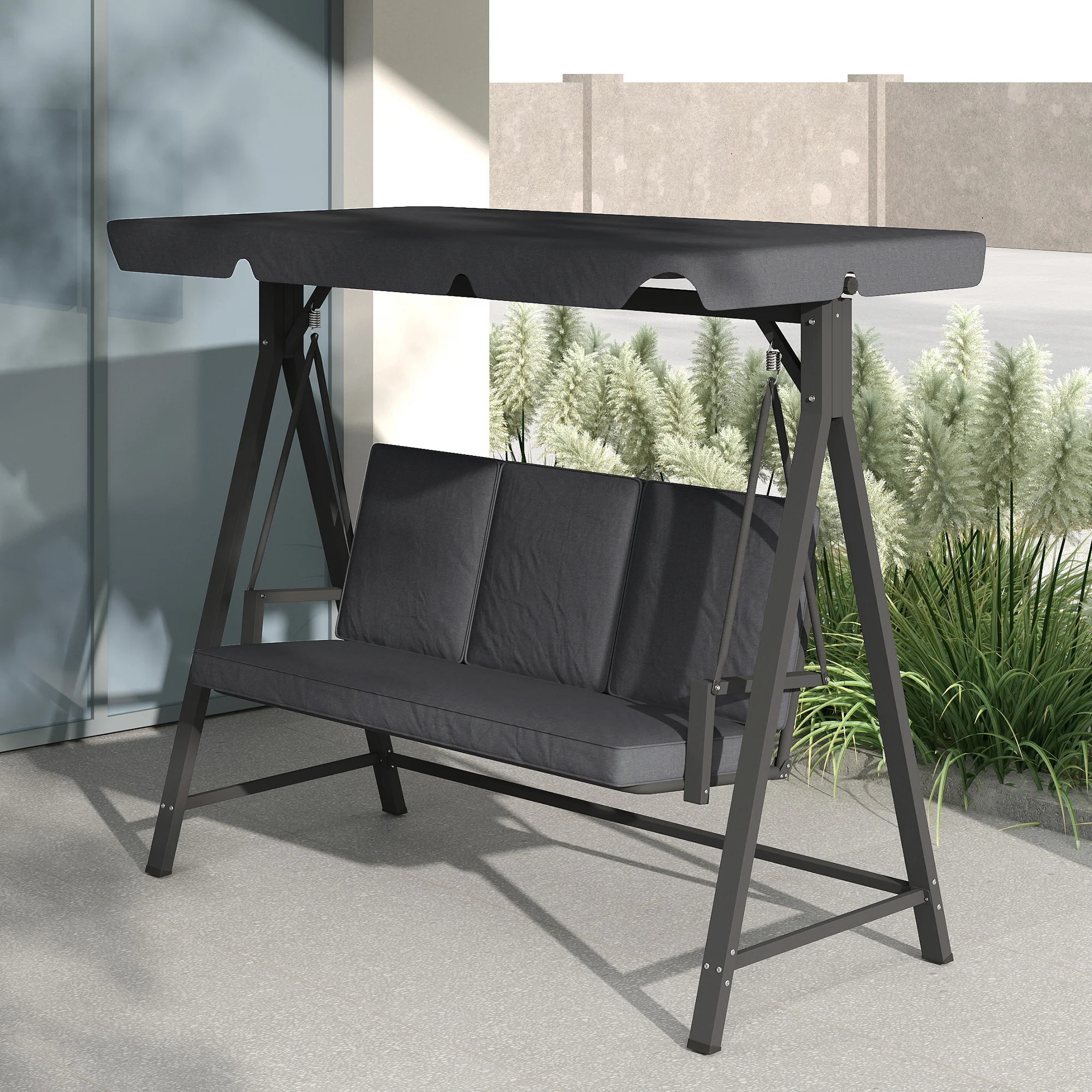 Outsunny 3 Seater Garden Swing Seat With Adjustable Canopy And Cushion - Image 16