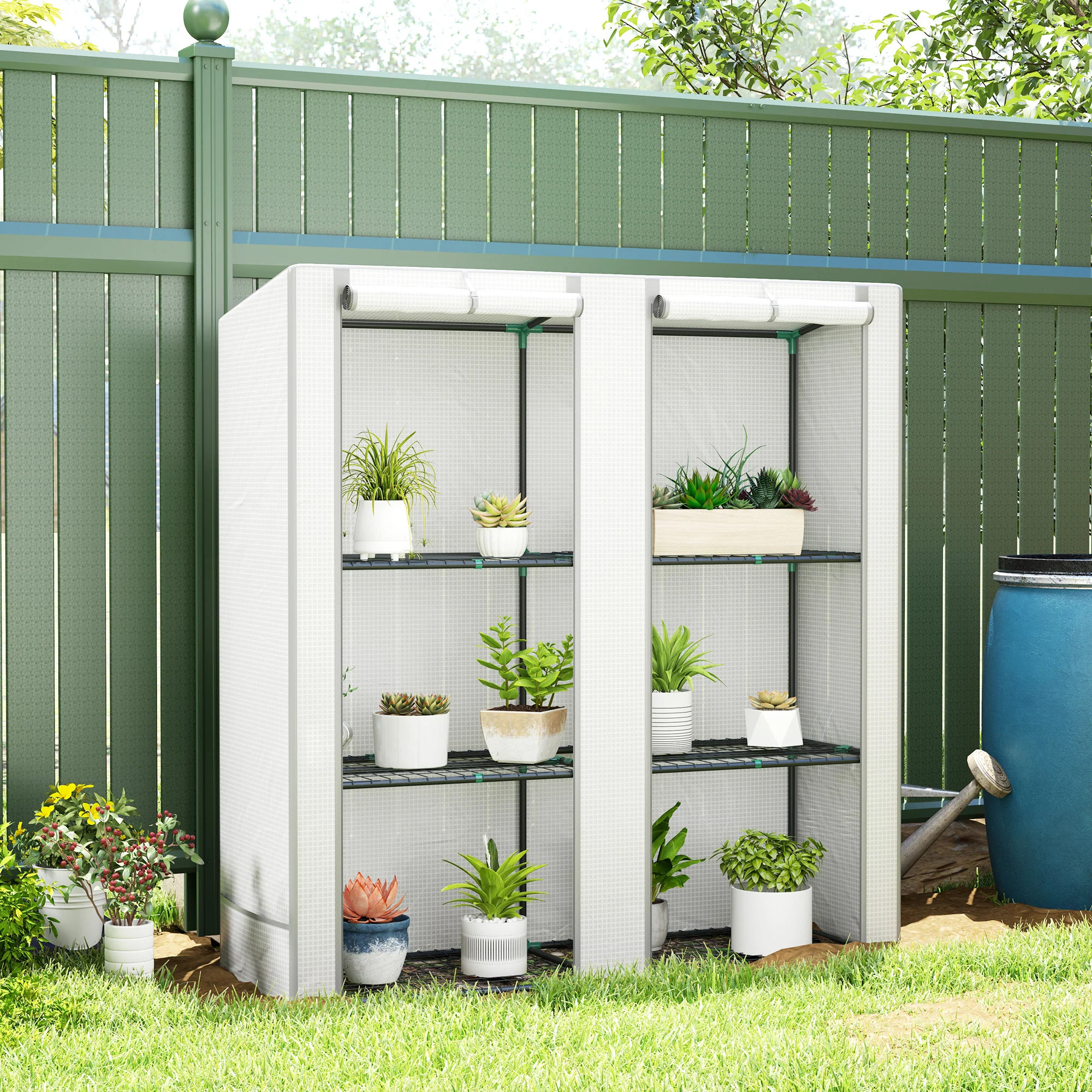 Outsunny 3 Tier Lean-to Mini Greenhouse With Hemmed Edging, White - Image 11