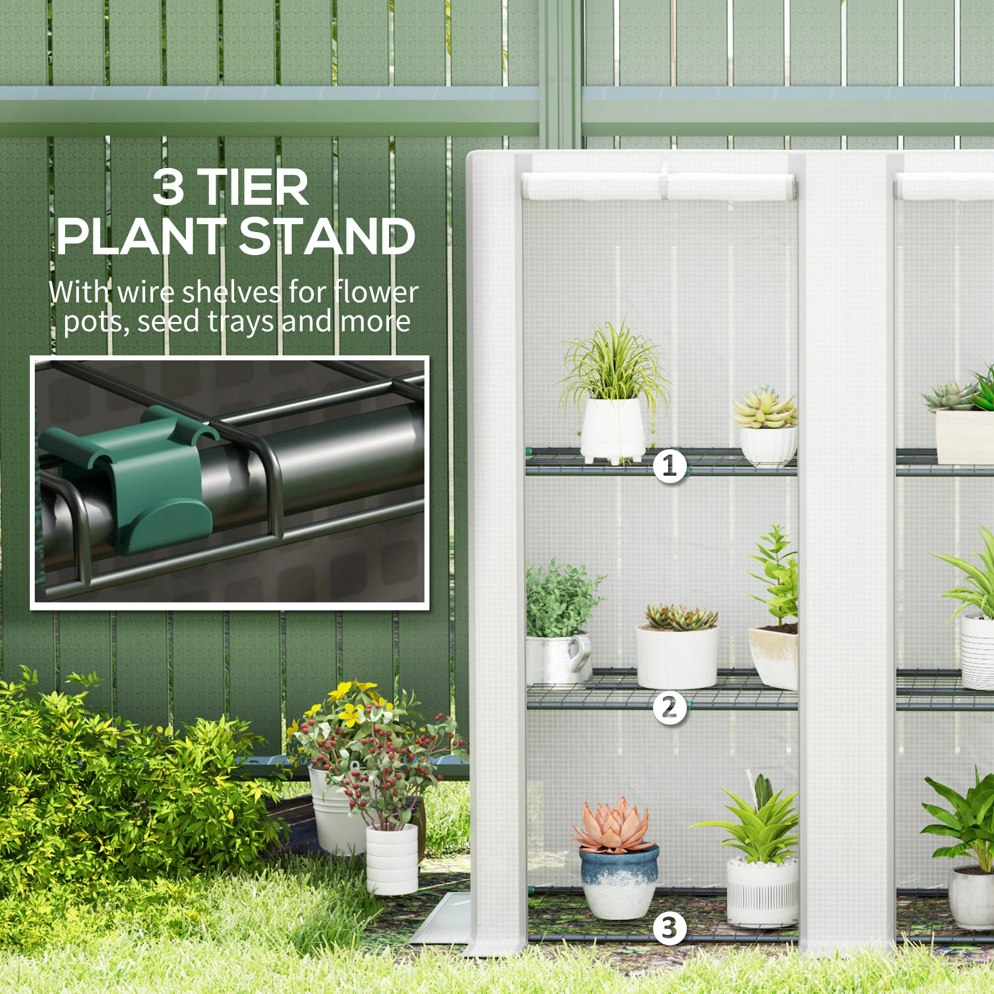 Outsunny 3 Tier Lean-to Mini Greenhouse With Hemmed Edging, White - Image 13