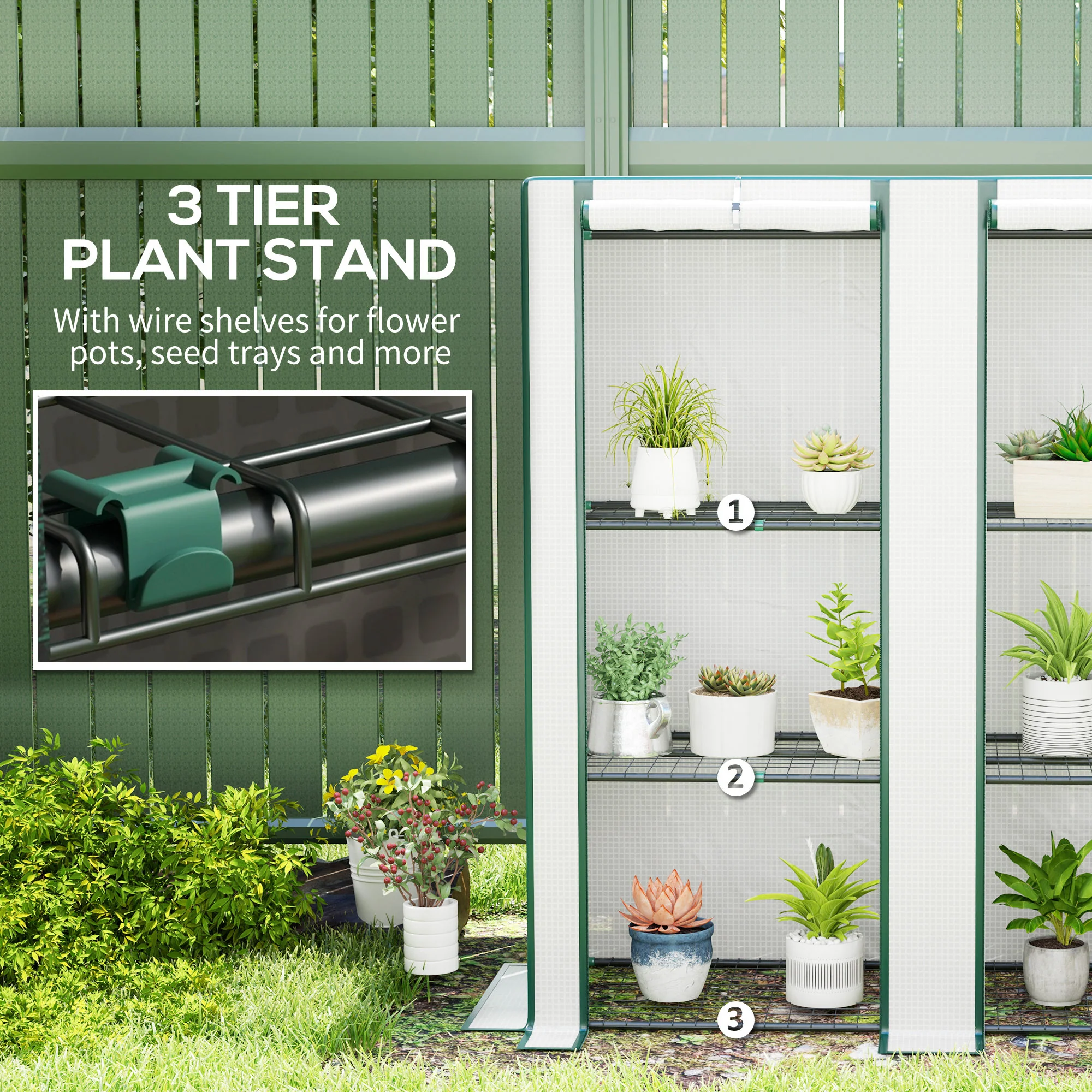 Outsunny 3 Tier Lean-to Mini Greenhouse With Hemmed Edging, White - Image 4