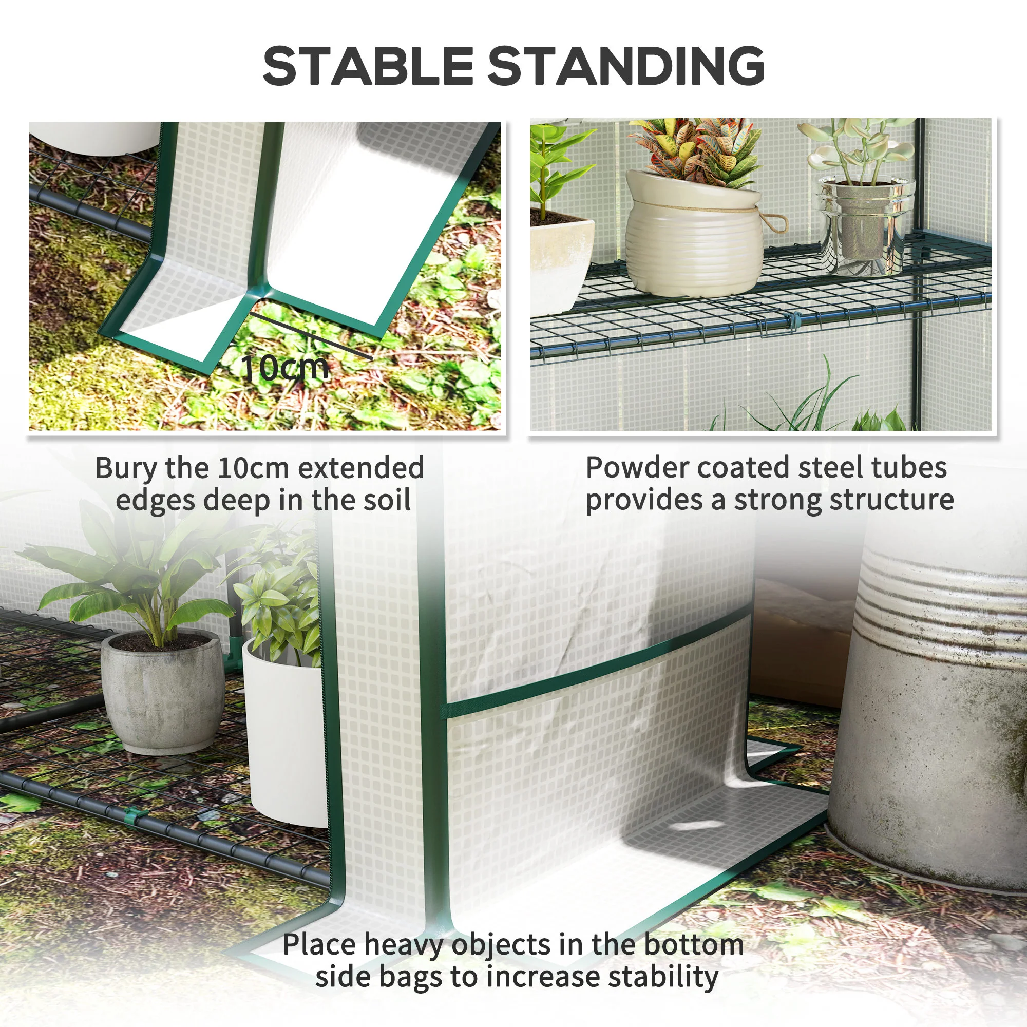Outsunny 3 Tier Lean-to Mini Greenhouse With Hemmed Edging, White - Image 7