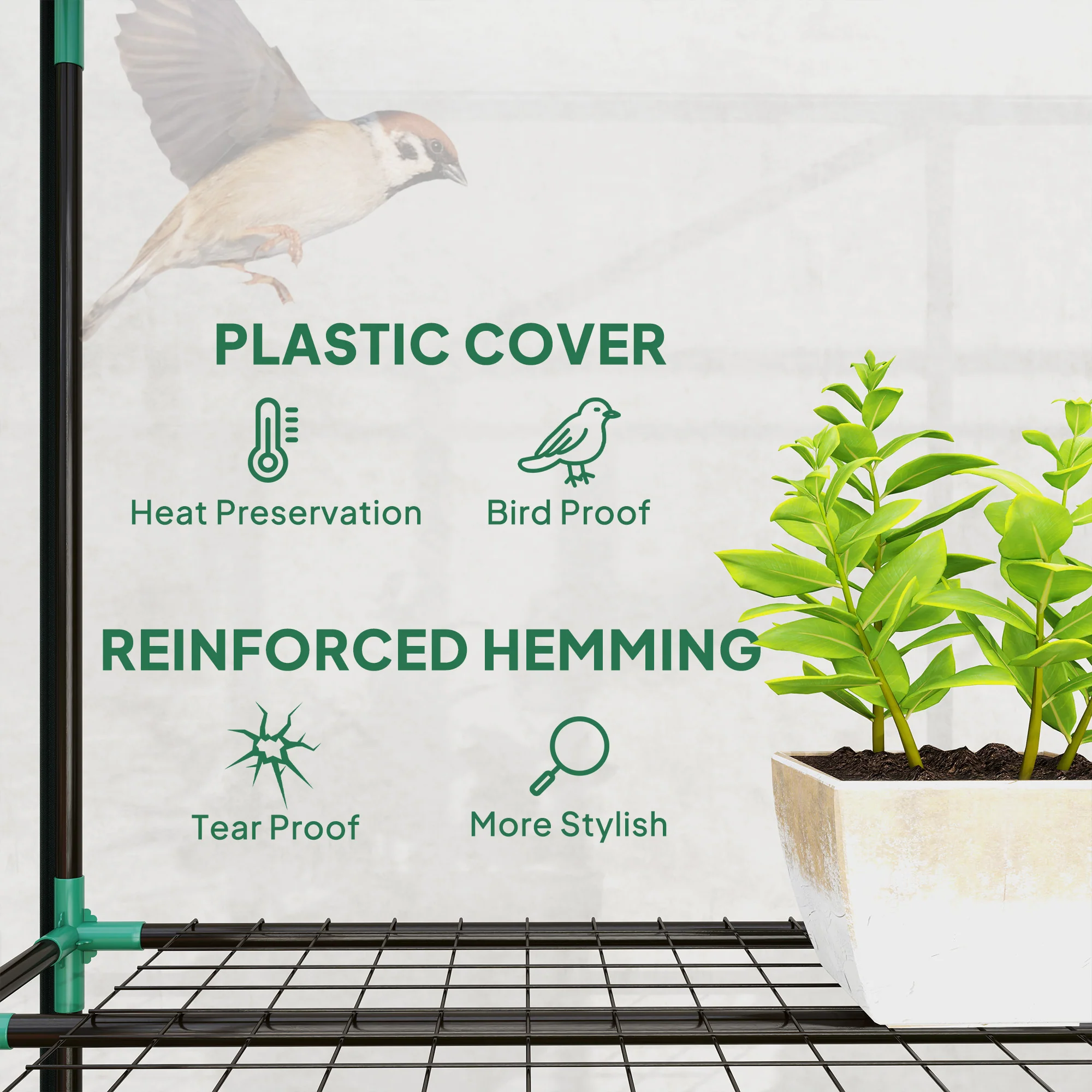 Outsunny 3 Tier Lean-to Mini Greenhouse With Plastic Cover, Clear - Image 3