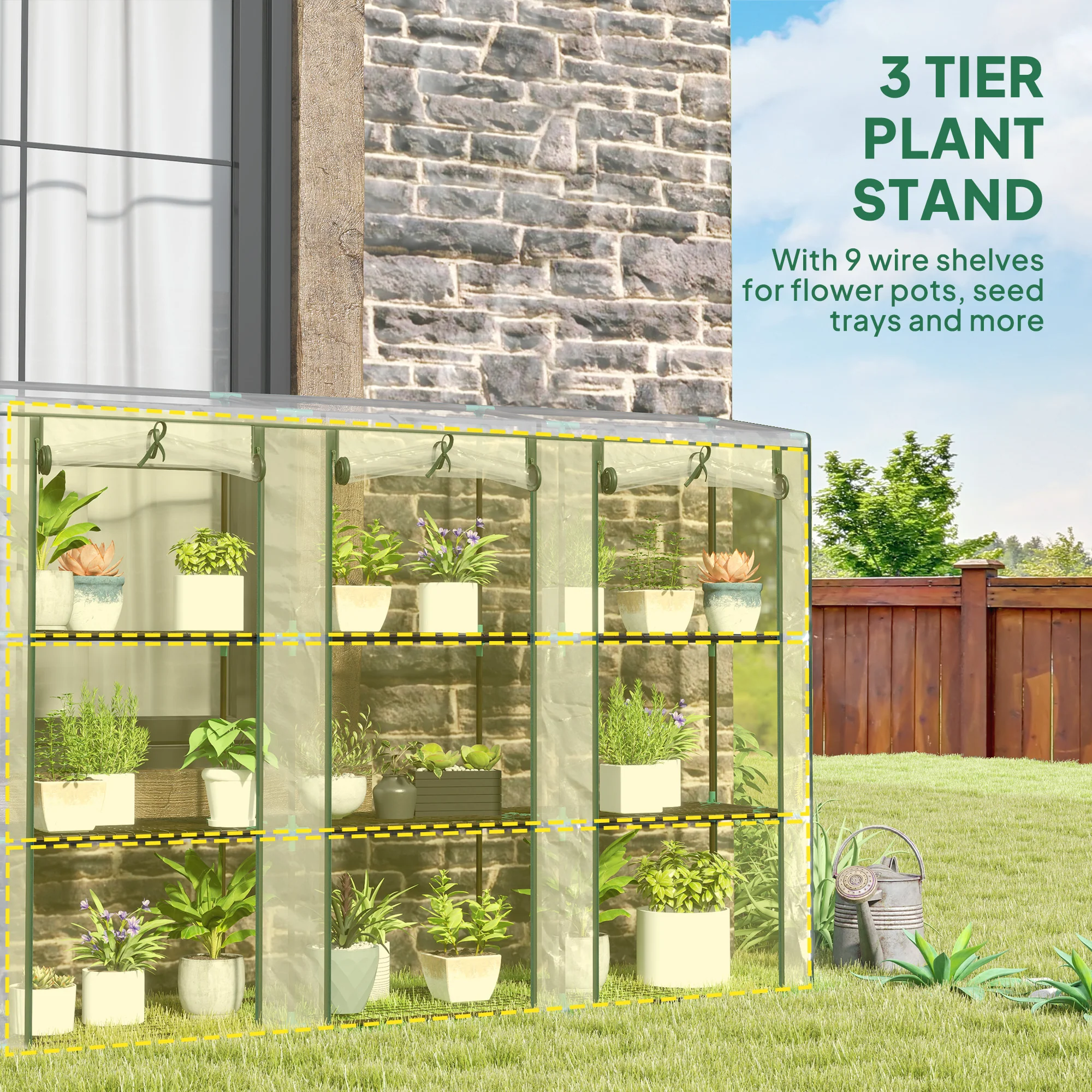 Outsunny 3 Tier Lean-to Mini Greenhouse With Plastic Cover, Clear - Image 4