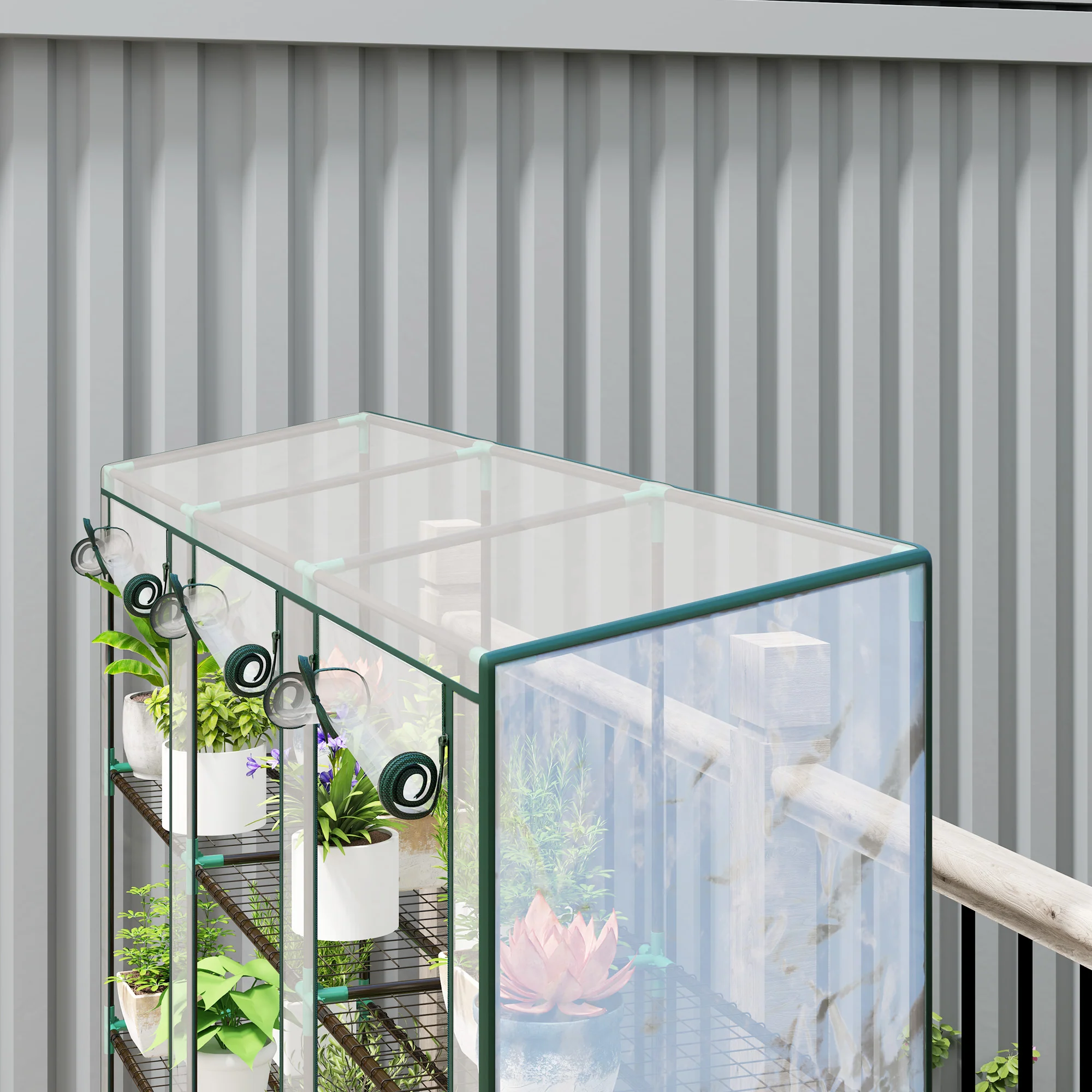 Outsunny 3 Tier Lean-to Mini Greenhouse With Plastic Cover, Clear - Image 9