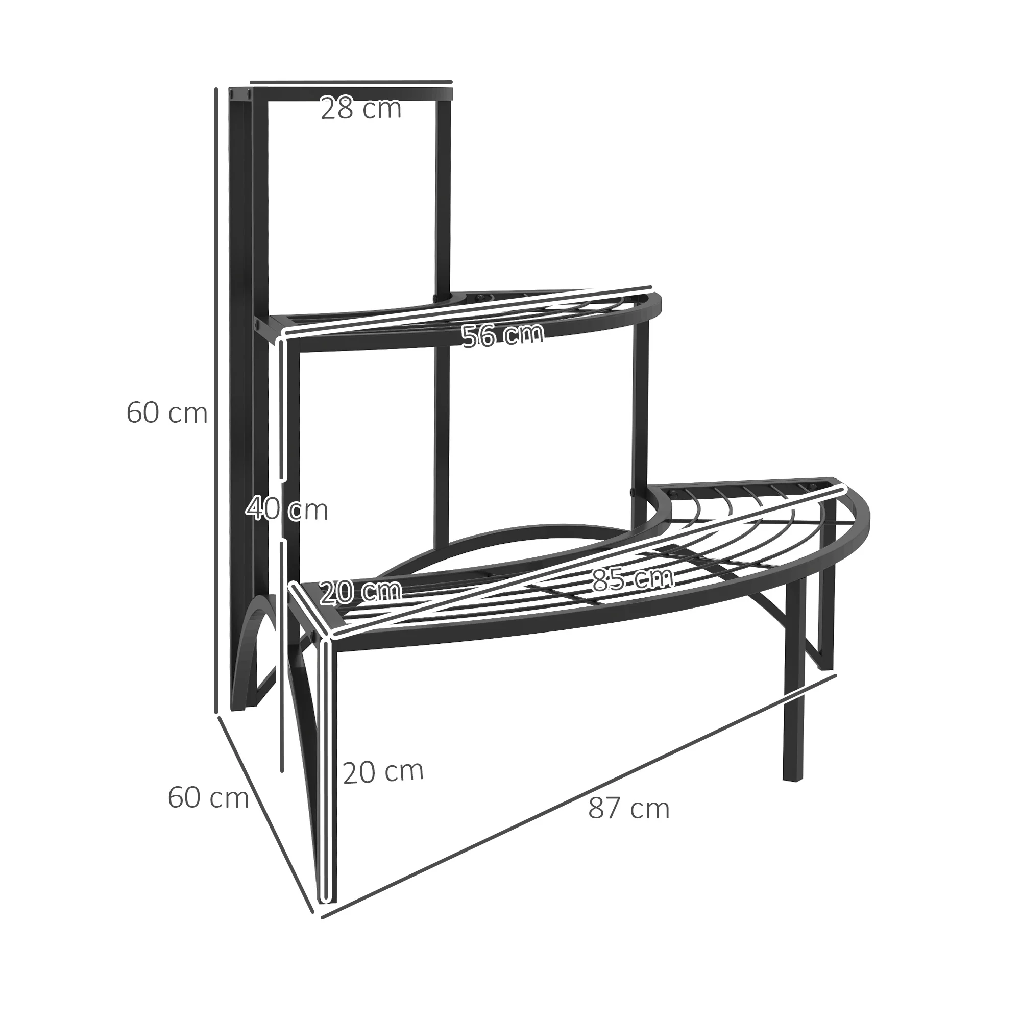 Outsunny 3 Tier Metal Corner Plant Stand For Garden Balcony Patio, Black - Image 5