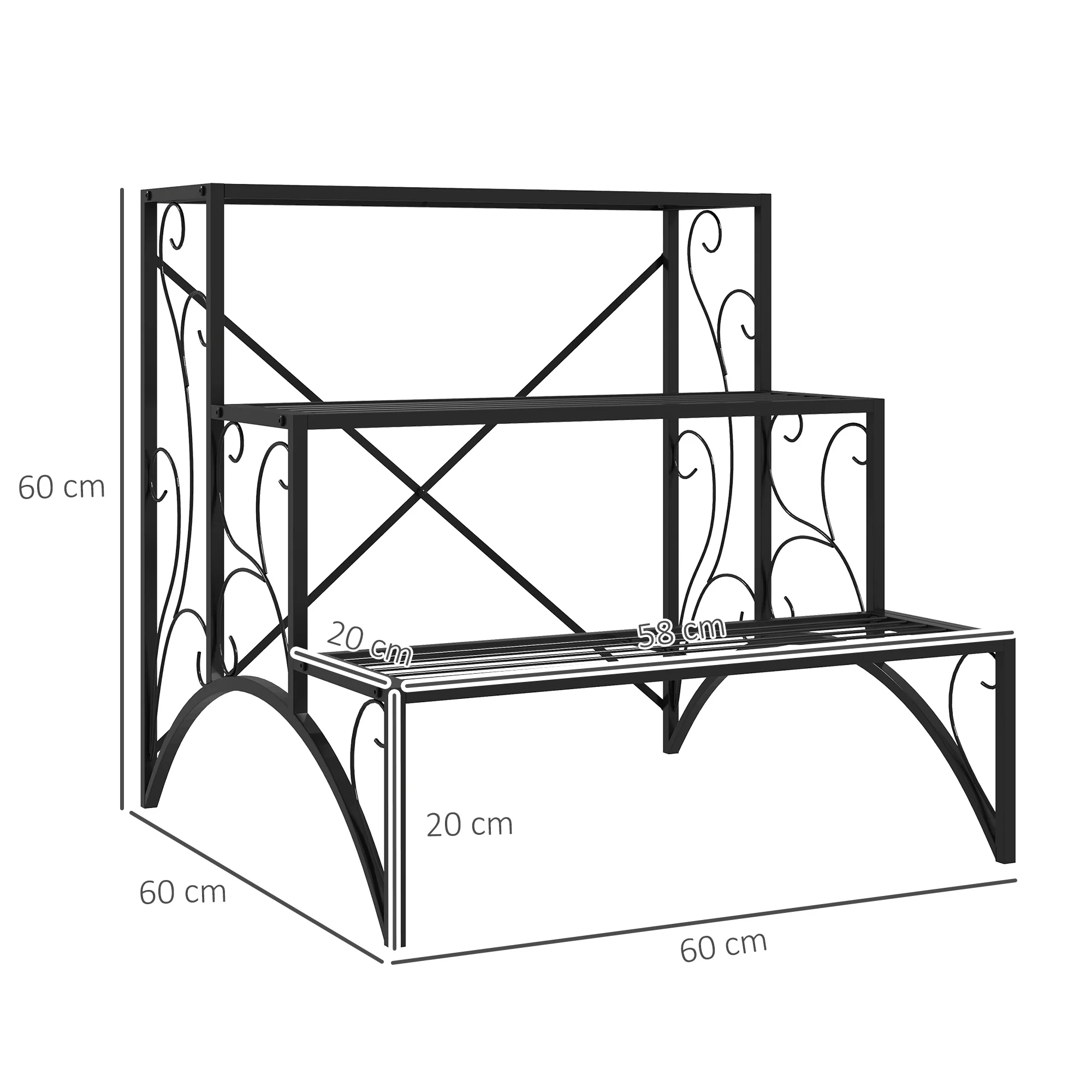 Outsunny 3-Tier Metal Plant Stand for Garden Balcony Indoor Outdoor, Black - Image 5