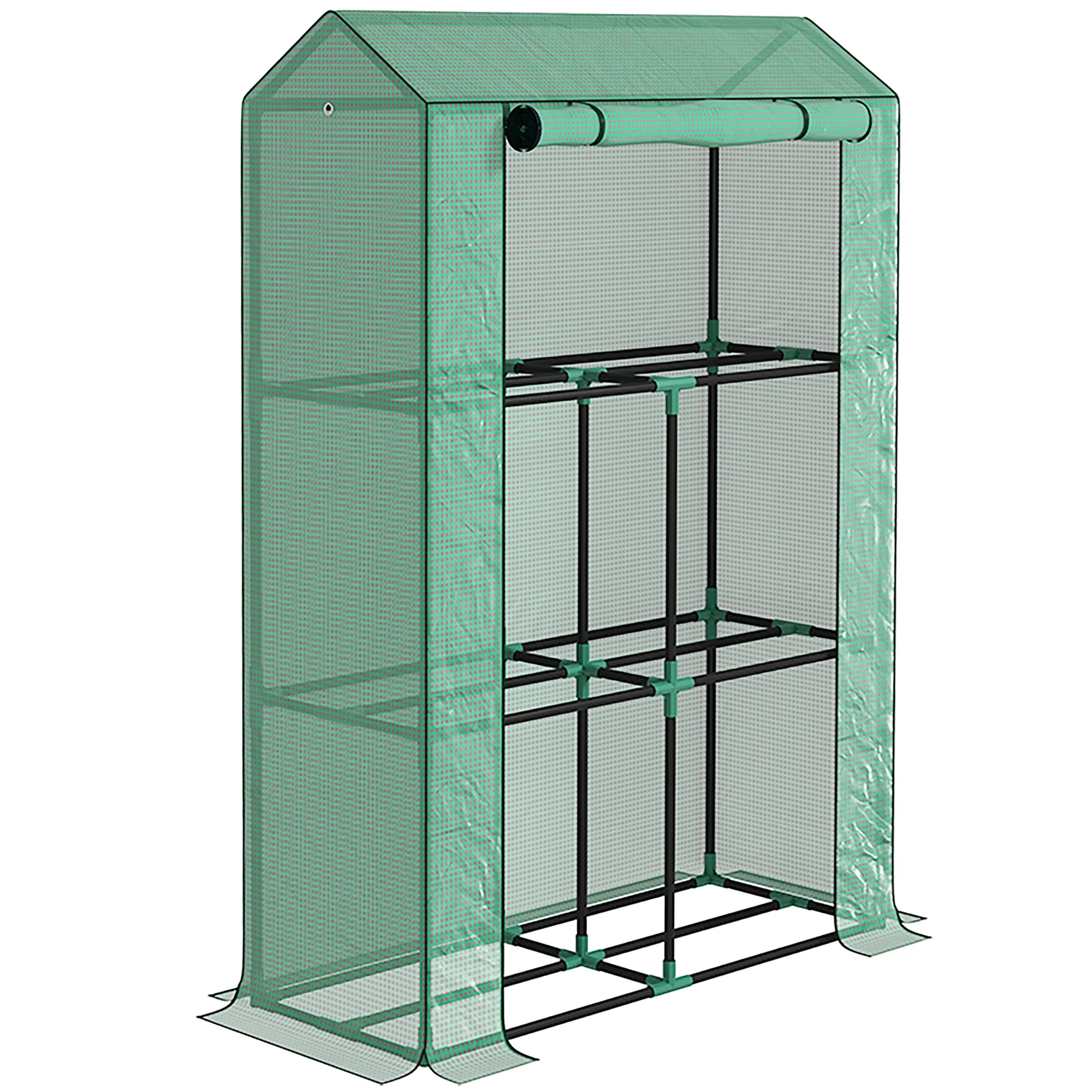 Outsunny 3 Tier Mini Greenhouse with PE Cover, Roll-Up Door, White