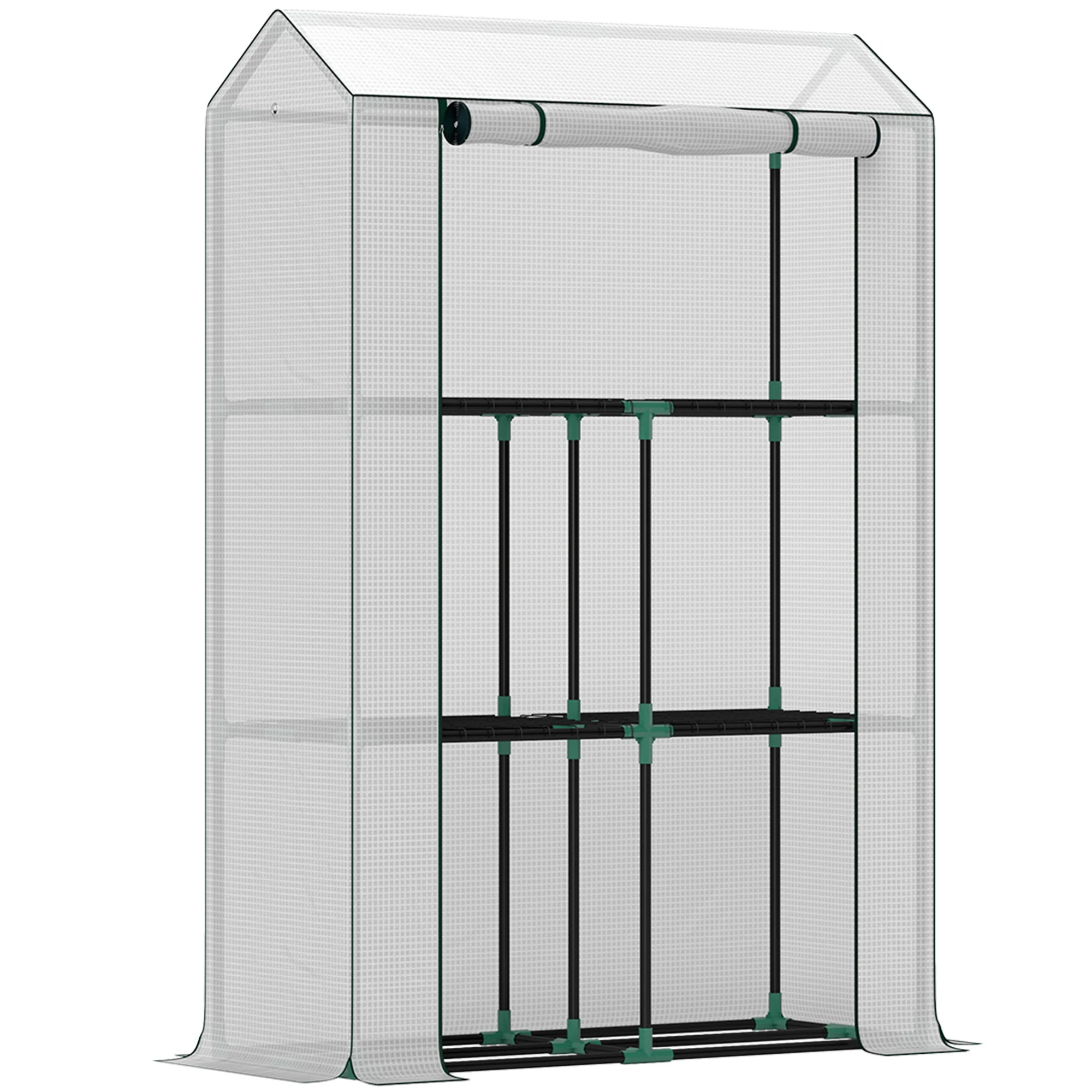 Outsunny 3 Tier Mini Greenhouse with PE Cover, Roll-Up Door, White - Image 10