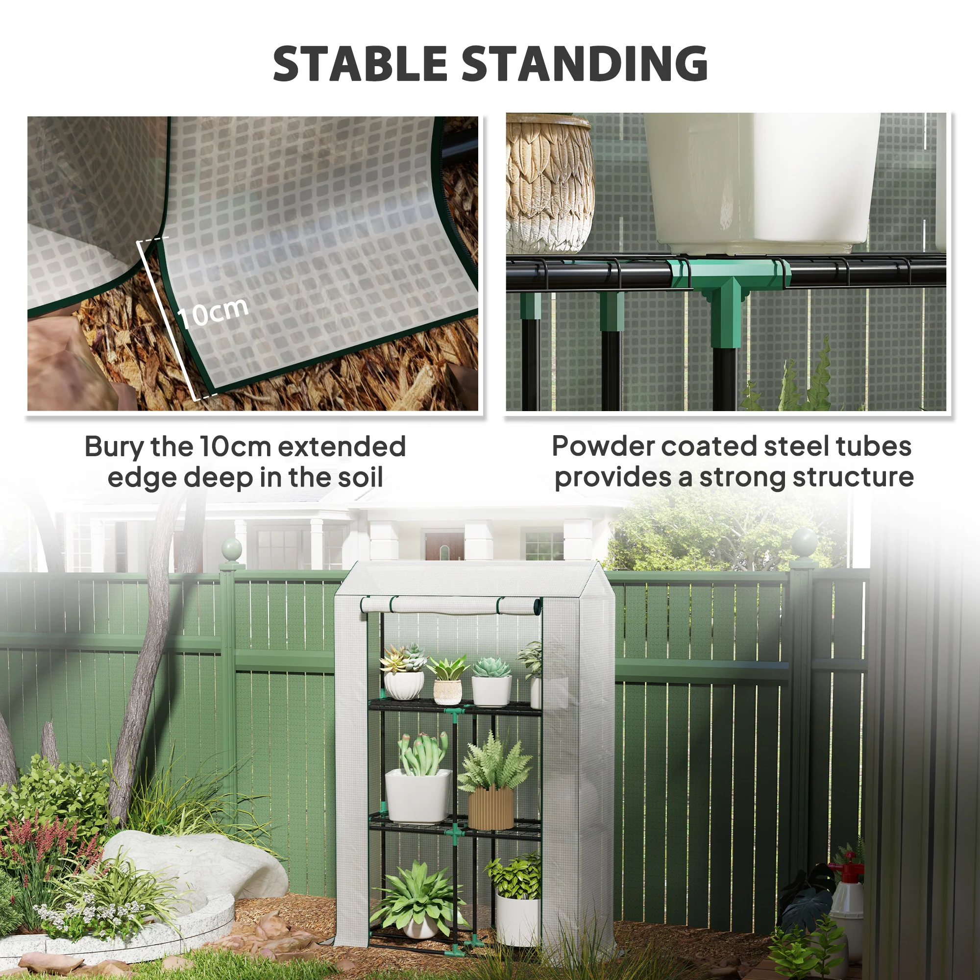 Outsunny 3 Tier Mini Greenhouse with PE Cover, Roll-Up Door, White - Image 16