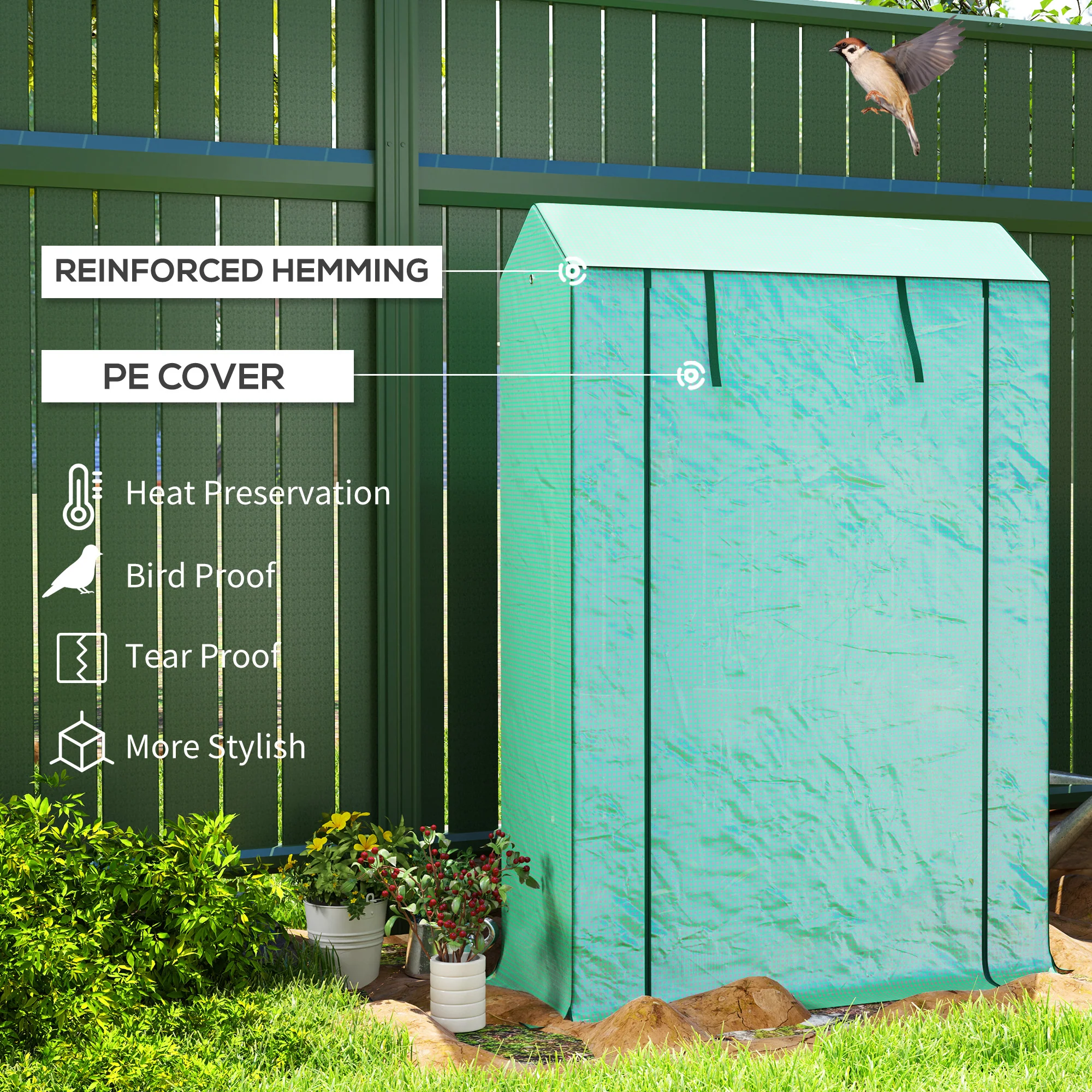 Outsunny 3 Tier Mini Greenhouse with PE Cover, Roll-Up Door, White - Image 3