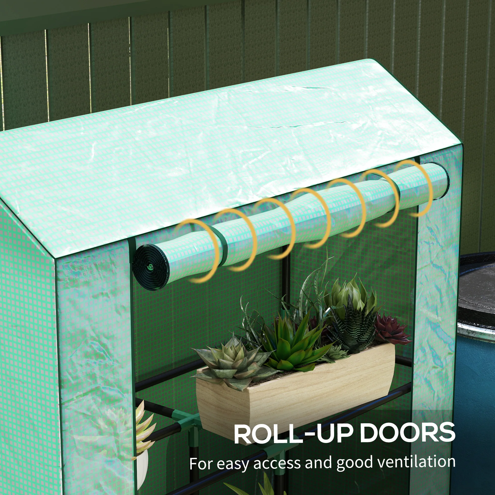 Outsunny 3 Tier Mini Greenhouse with PE Cover, Roll-Up Door, White - Image 6