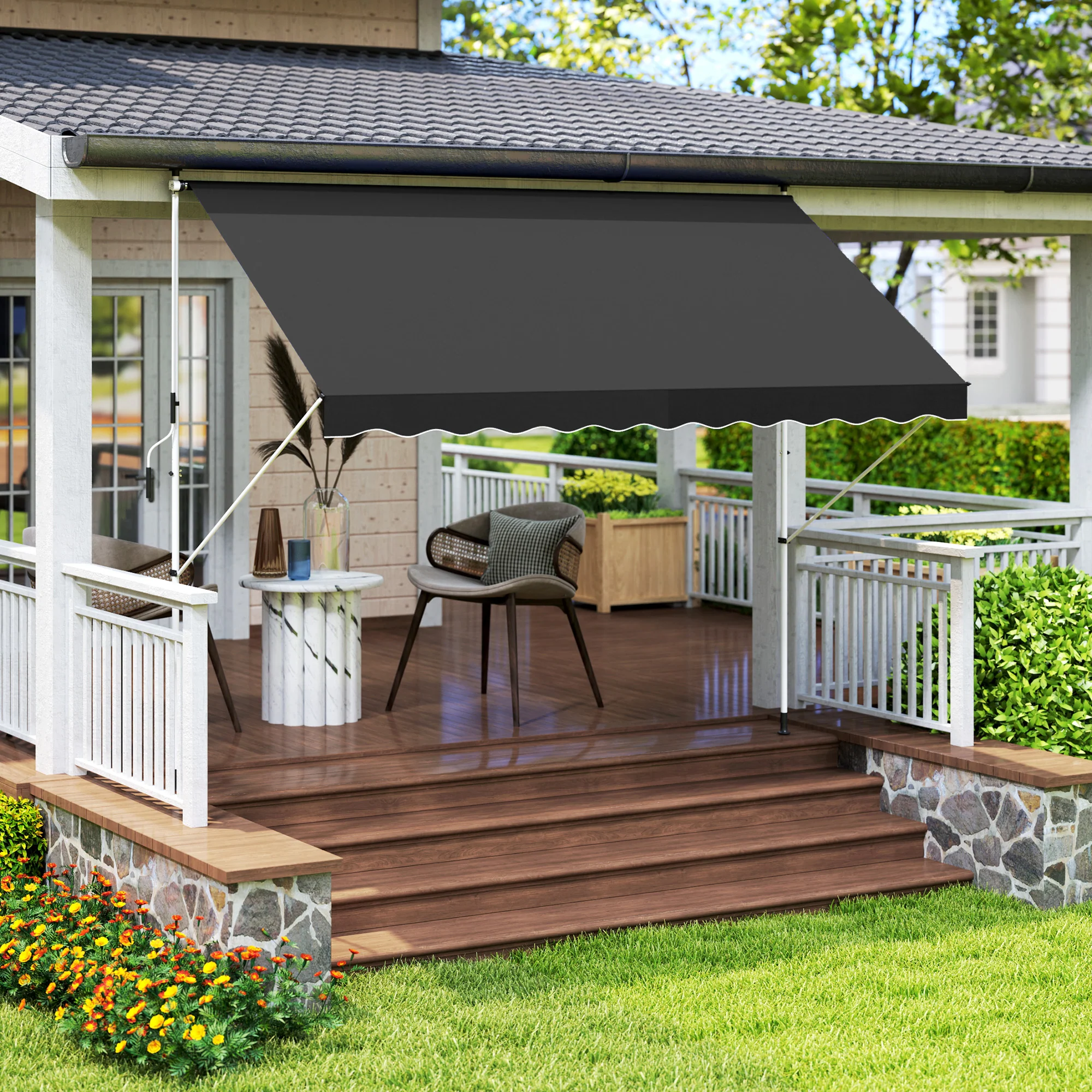 Outsunny 3 x 1.5 m Retractable patio  Awning Floor-to-ceiling shade, Black - Image 2