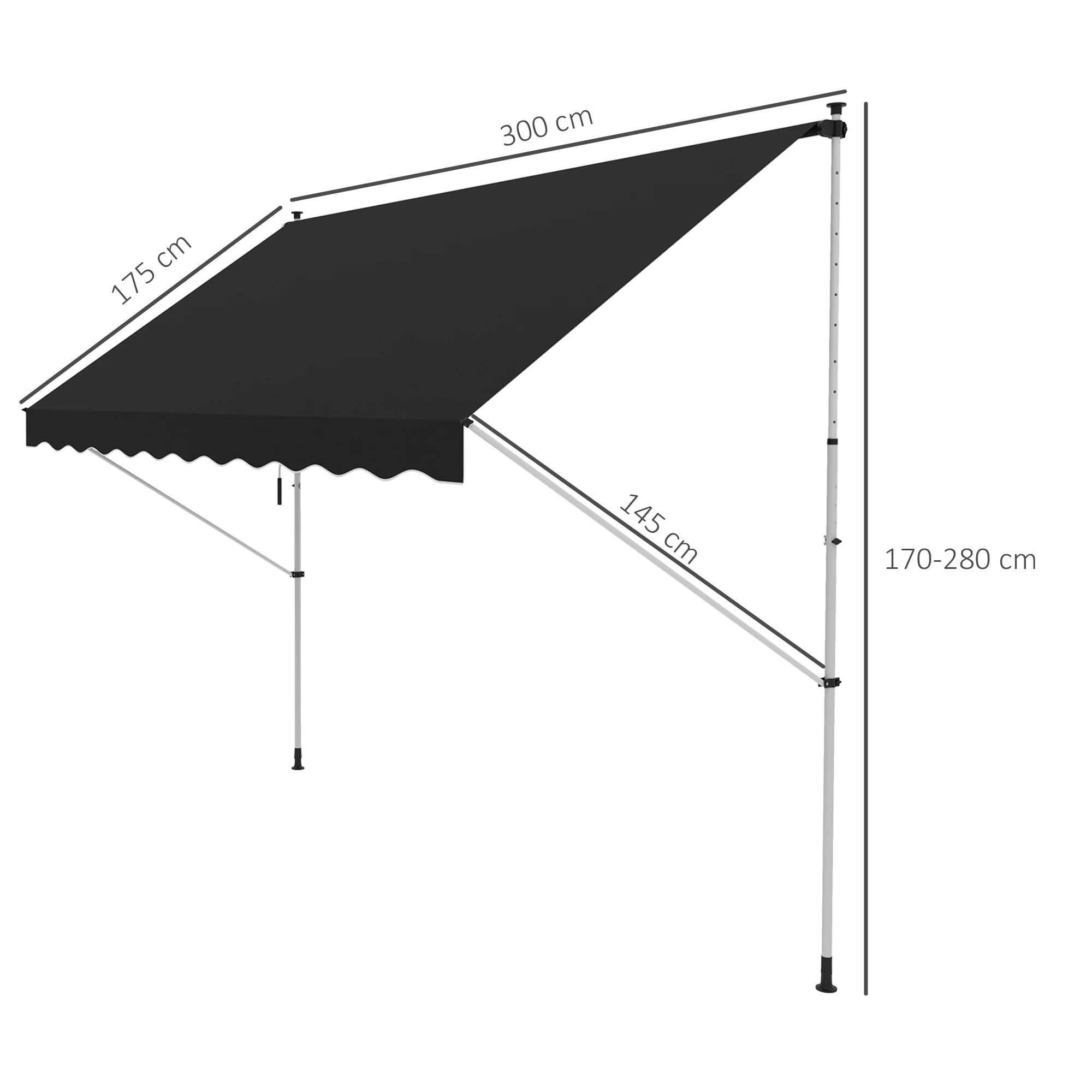 Outsunny 3 x 1.5 m Retractable patio  Awning Floor-to-ceiling shade, Black - Image 5