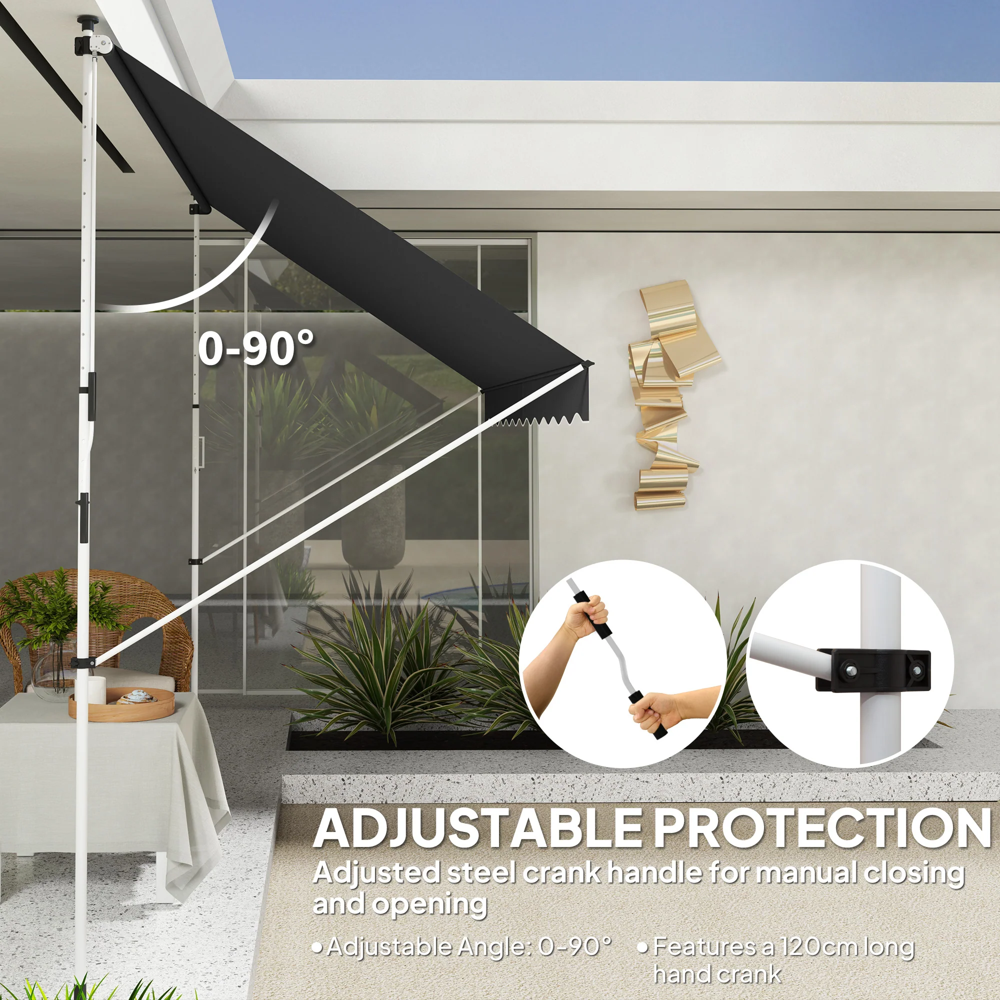 Outsunny 3 x 1.5 m Retractable patio  Awning Floor-to-ceiling shade, Black - Image 6
