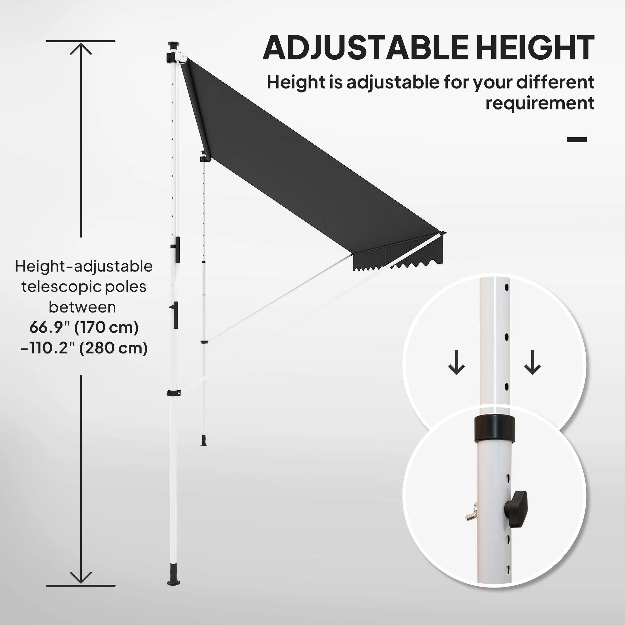 Outsunny 3 x 1.5 m Retractable patio  Awning Floor-to-ceiling shade, Black - Image 7