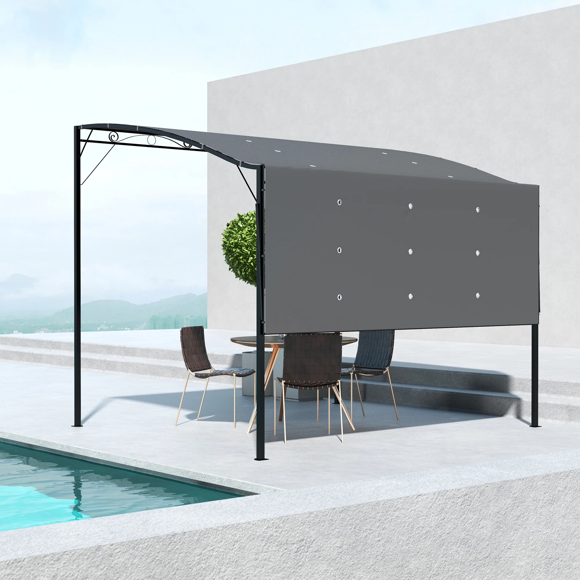 Outsunny 3 X 2.5m Patio Metal Gazebo Pergola Wall Mount Outdoor Shelter, Grey - Image 2