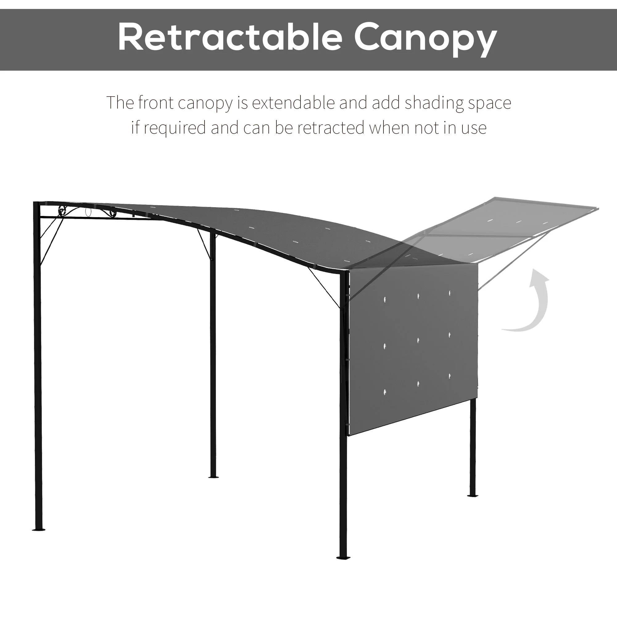 Outsunny 3 X 2.5m Patio Metal Gazebo Pergola Wall Mount Outdoor Shelter, Grey - Image 3