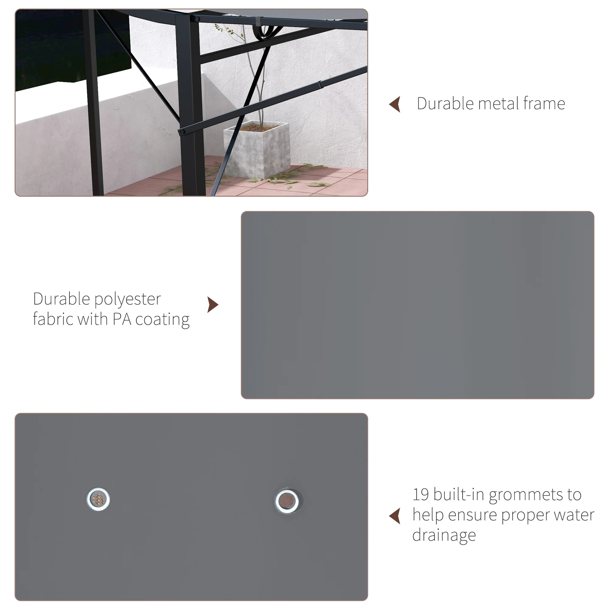 Outsunny 3 X 2.5m Patio Metal Gazebo Pergola Wall Mount Outdoor Shelter, Grey - Image 6