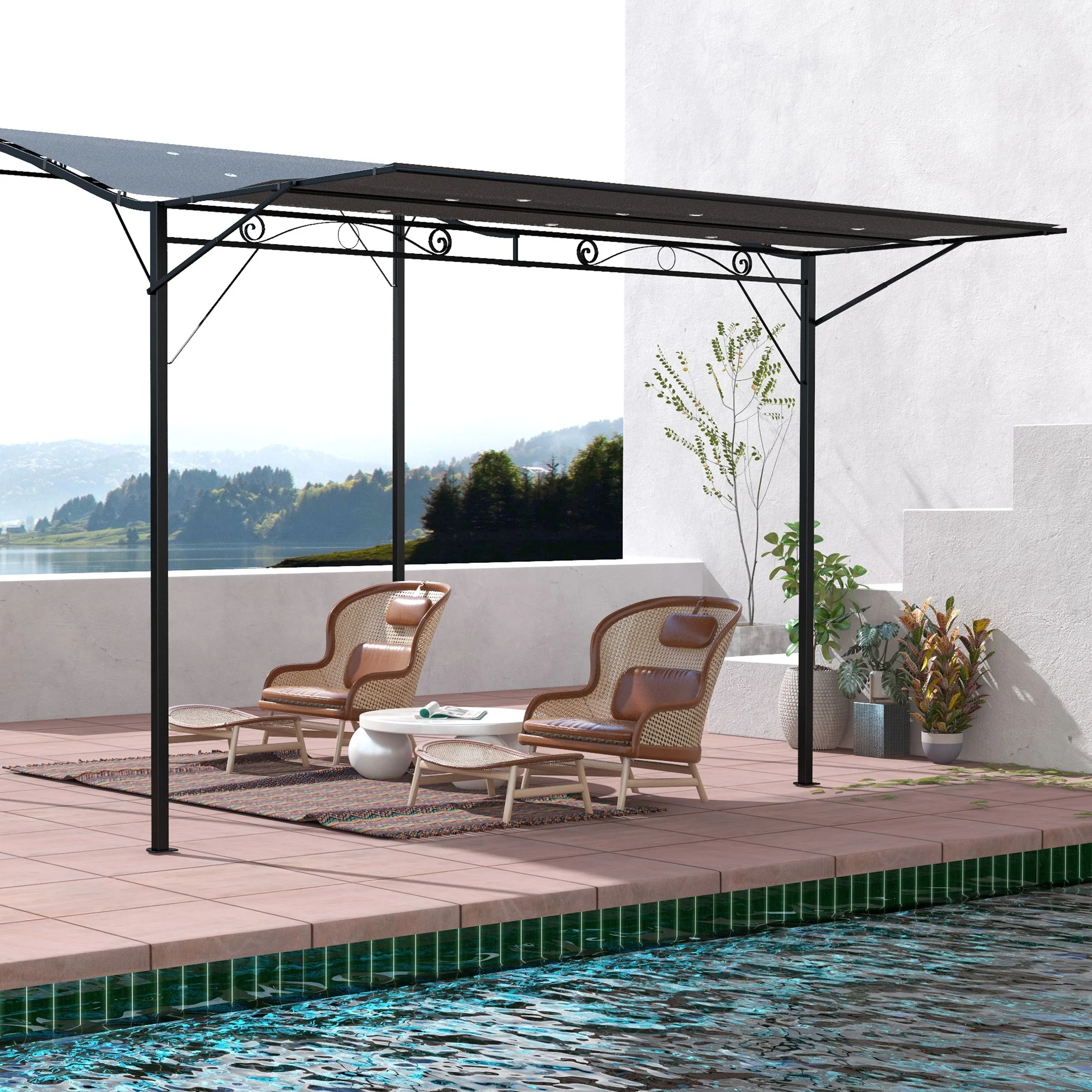 Outsunny 3 X 2.5m Patio Metal Gazebo Pergola Wall Mount Outdoor Shelter, Grey - Image 7