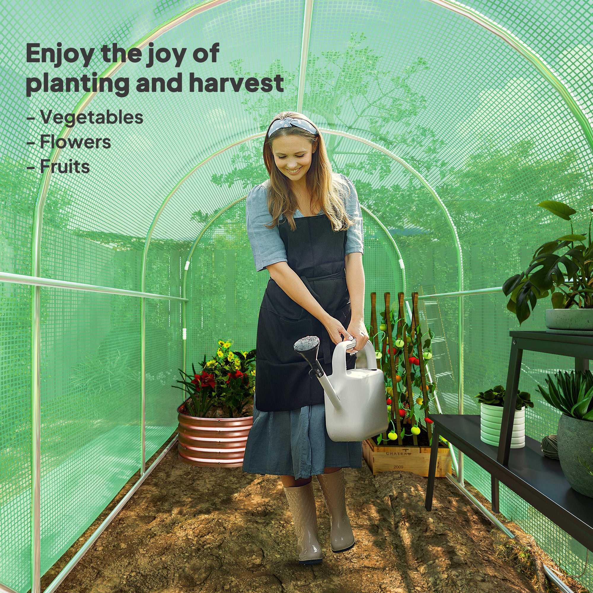 Outsunny 3 X 2 X 2m Polytunnel Greenhouse With Door, Galvanised Steel Frame - Image 7