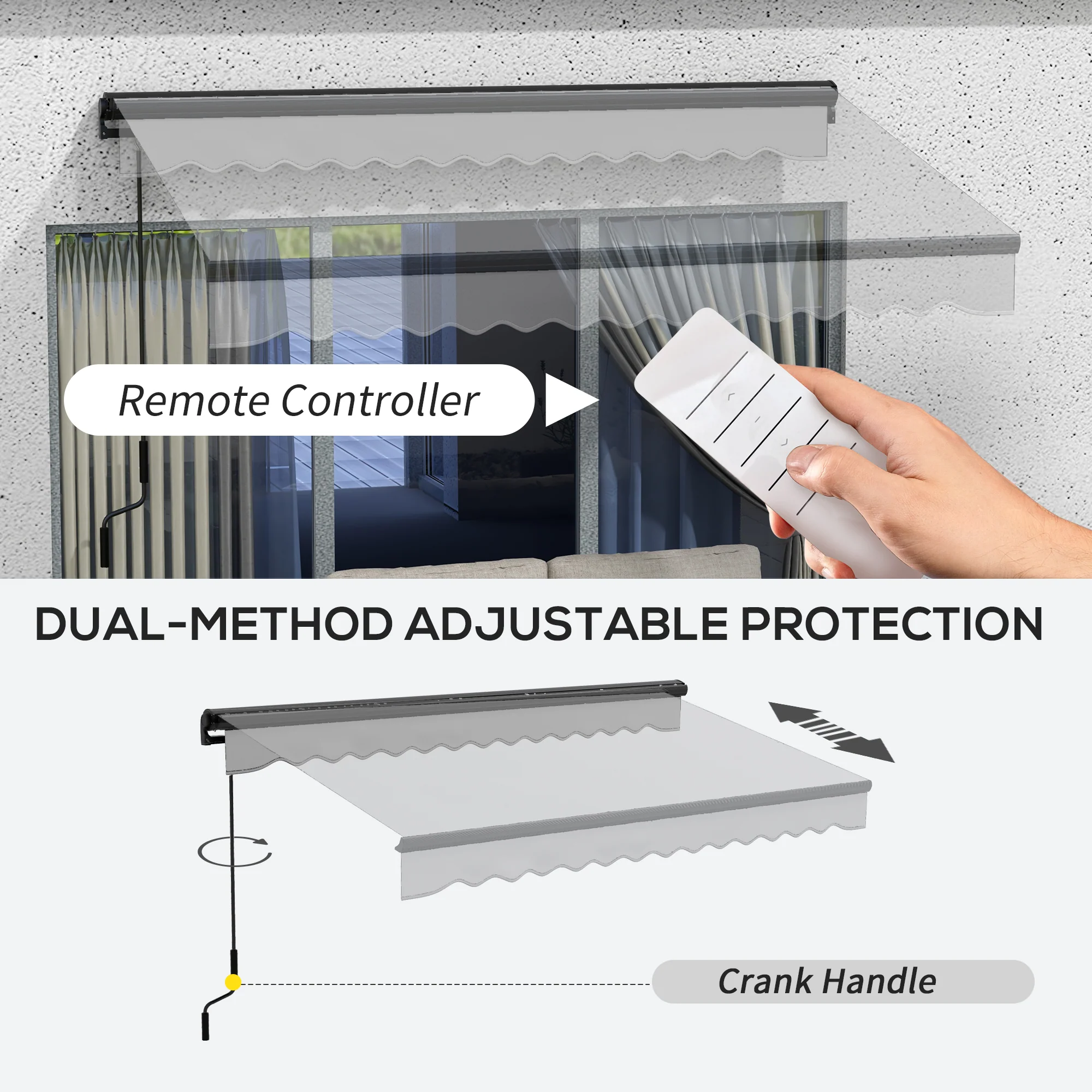 Outsunny 3 X 2m Electric Retractable Awning, Aluminium Frame - Grey - Image 3