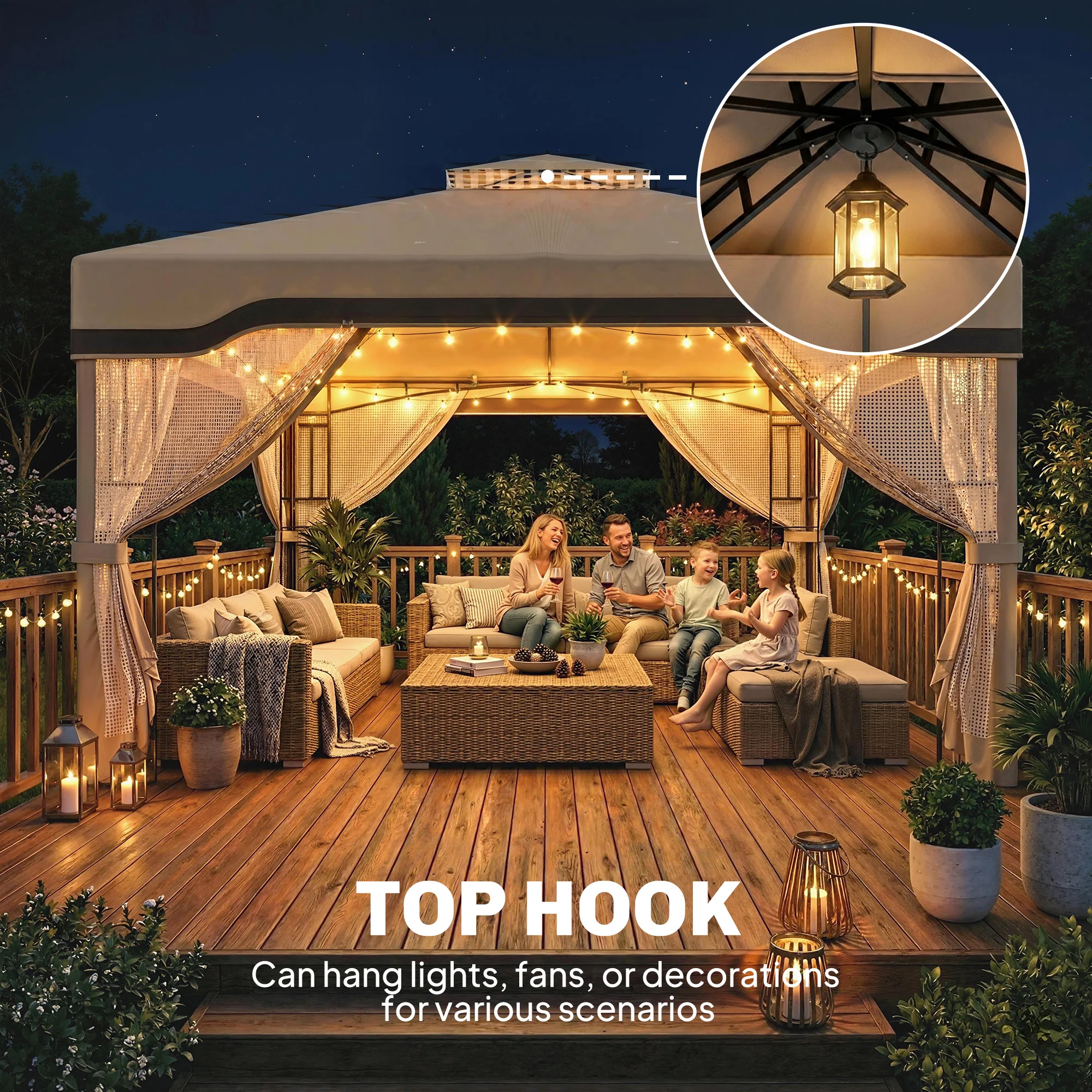 Outsunny 3 x 3.6 m Garden Gazebo with Shelves, UPF50+ Permanent Gazebo - Image 8