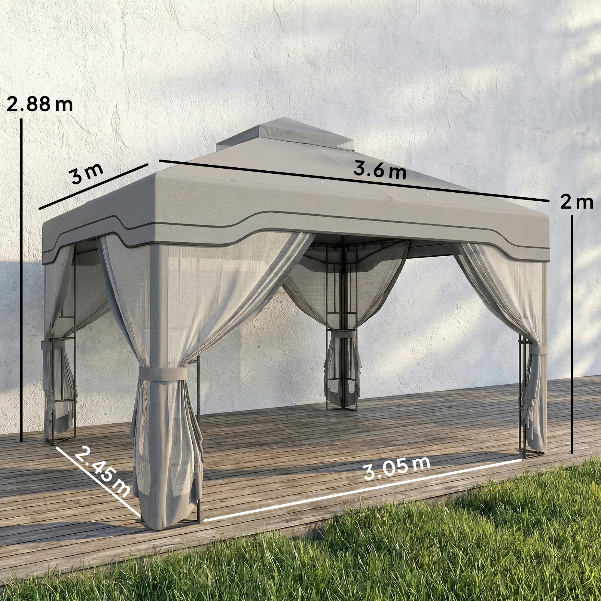 Outsunny 3 x 3.6 m Garden Gazebo with Shelves, UPF50+ Permanent Gazebo - Image 3