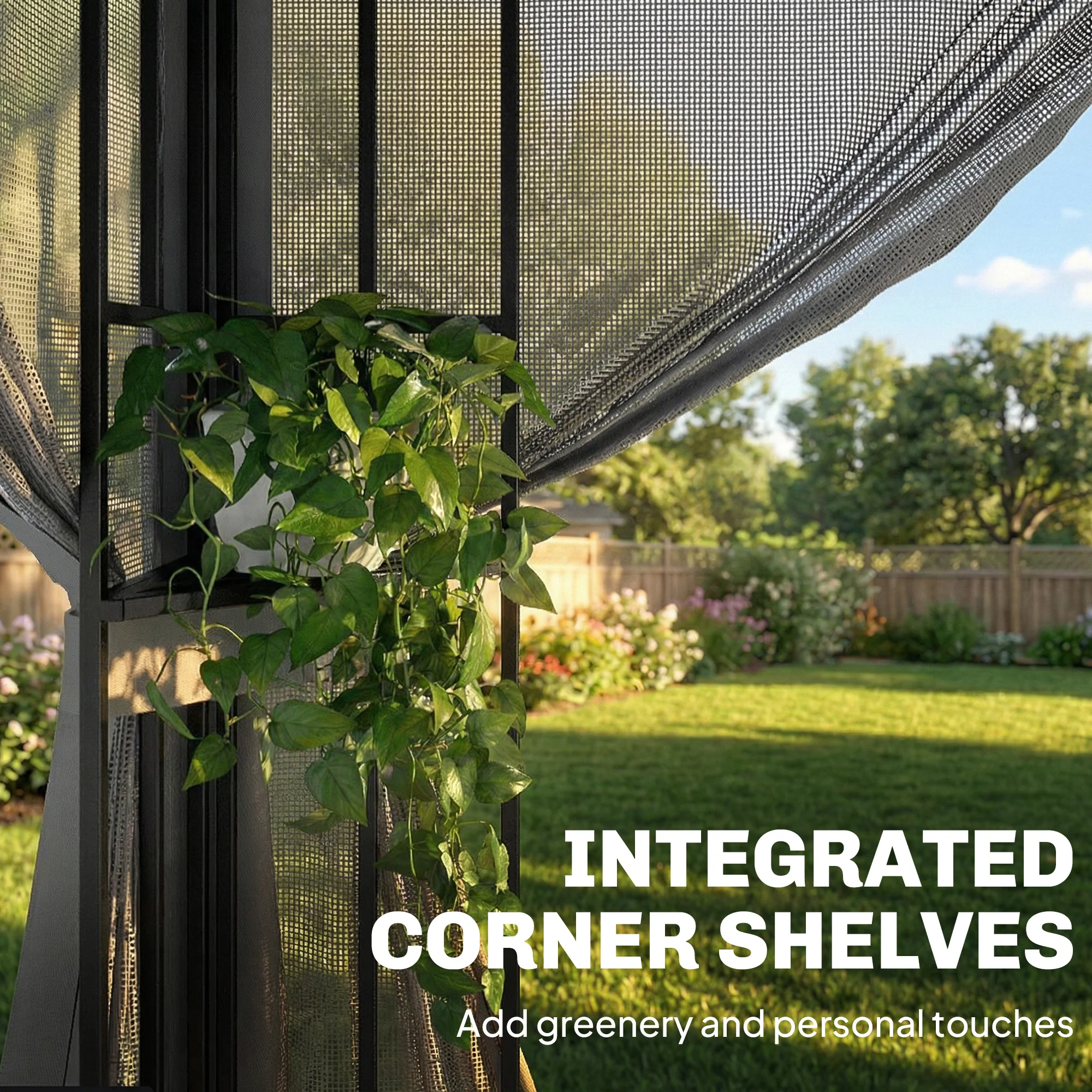 Outsunny 3 x 3.6 m Garden Gazebo with Shelves, UPF50+ Permanent Gazebo - Image 5
