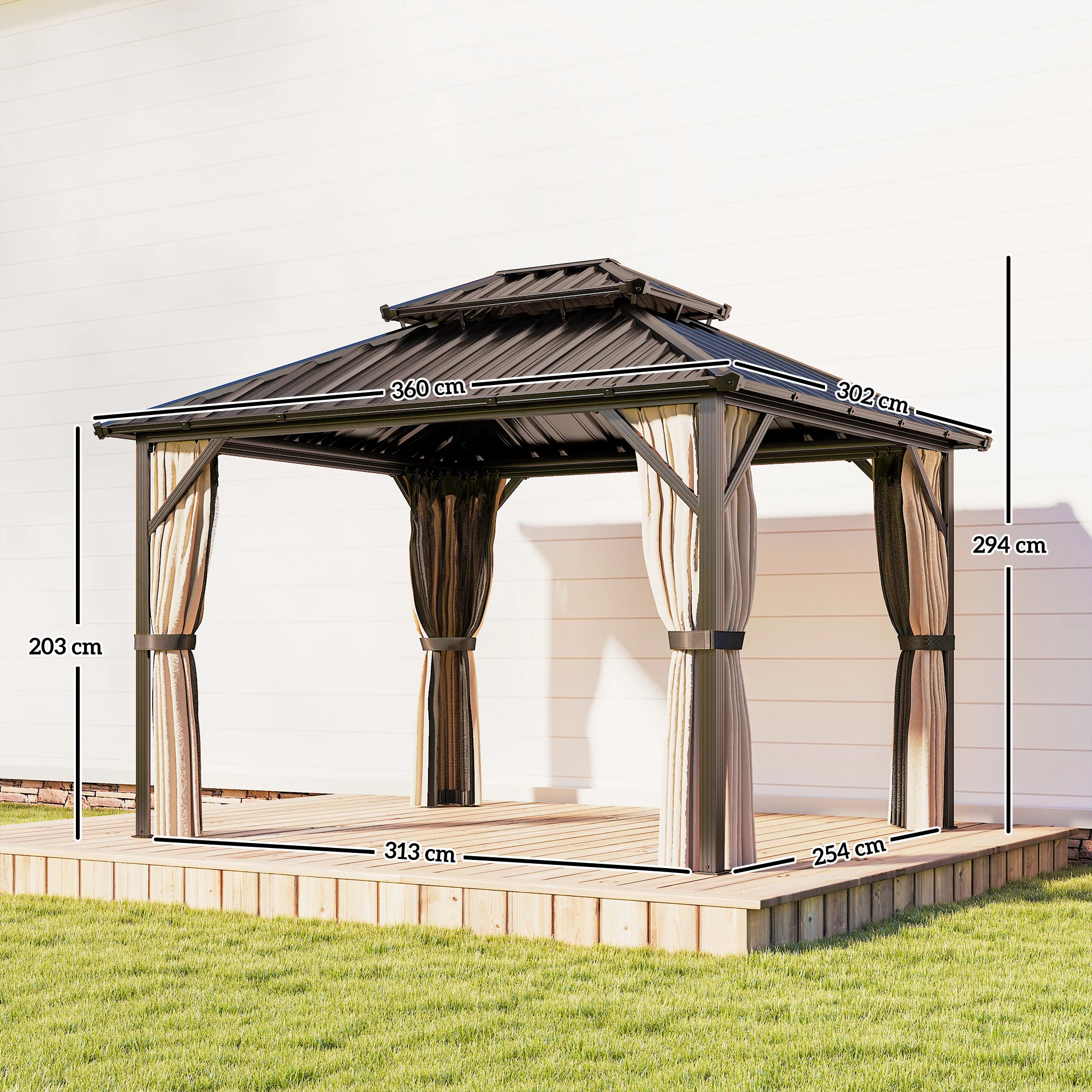 Outsunny 3 X 3.6 M Hardtop Gazebo Canopy With Aluminium Frame, Garden Gazebo - Image 5