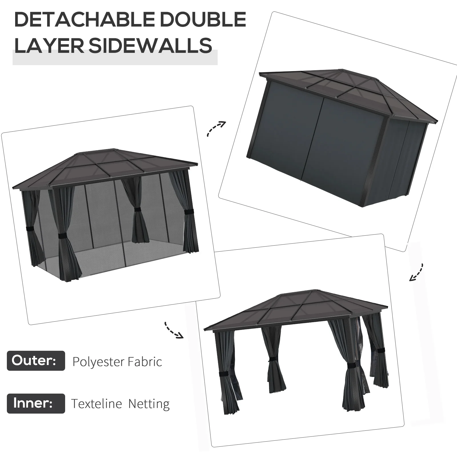 Outsunny 3 x 3.6m Aluminium Hardtop Gazebo Canopy w/ Polycarbonate Top - Image 4