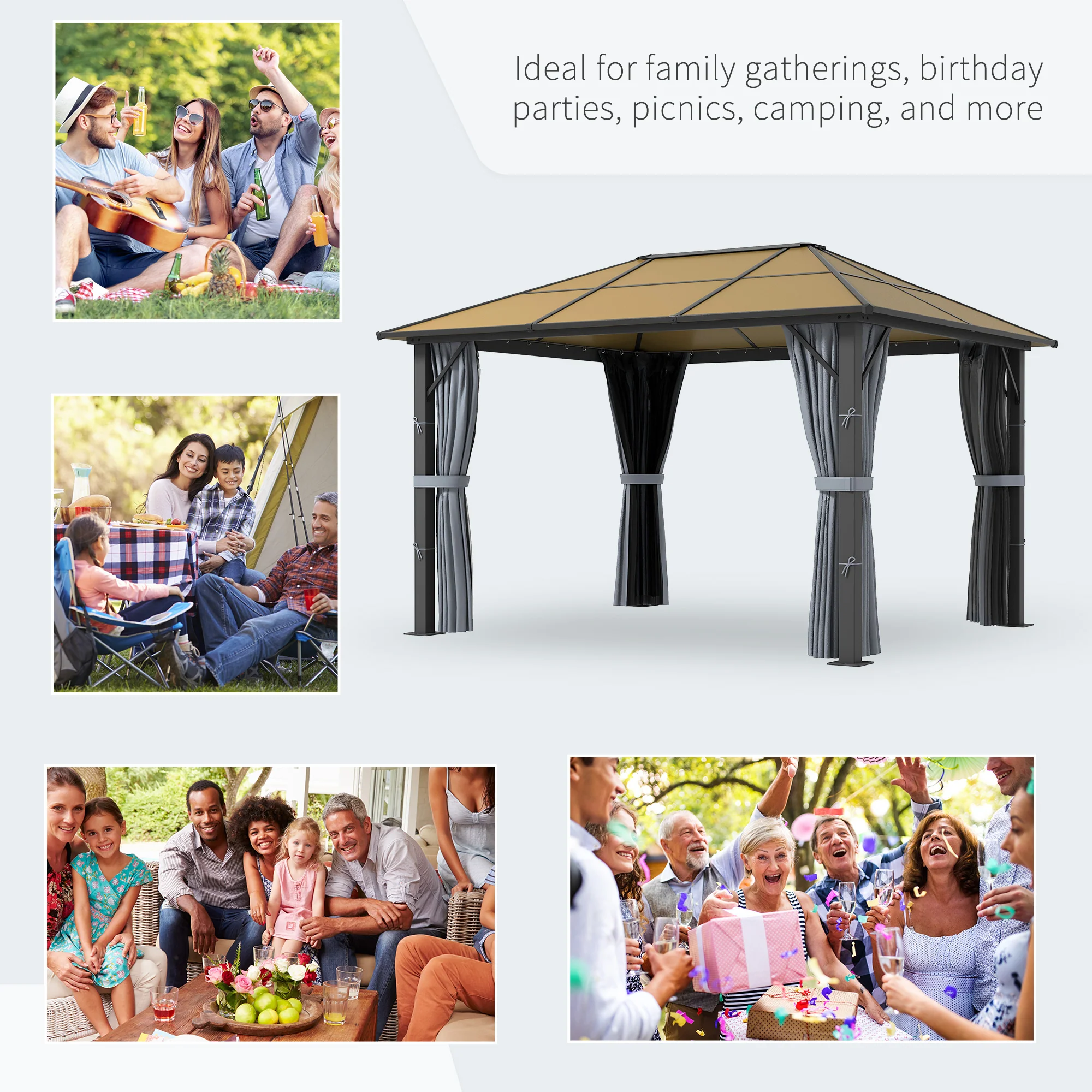 Outsunny 3 x 3.6m Hardtop Gazebo with Aluminium Frame and Curtains - Image 7