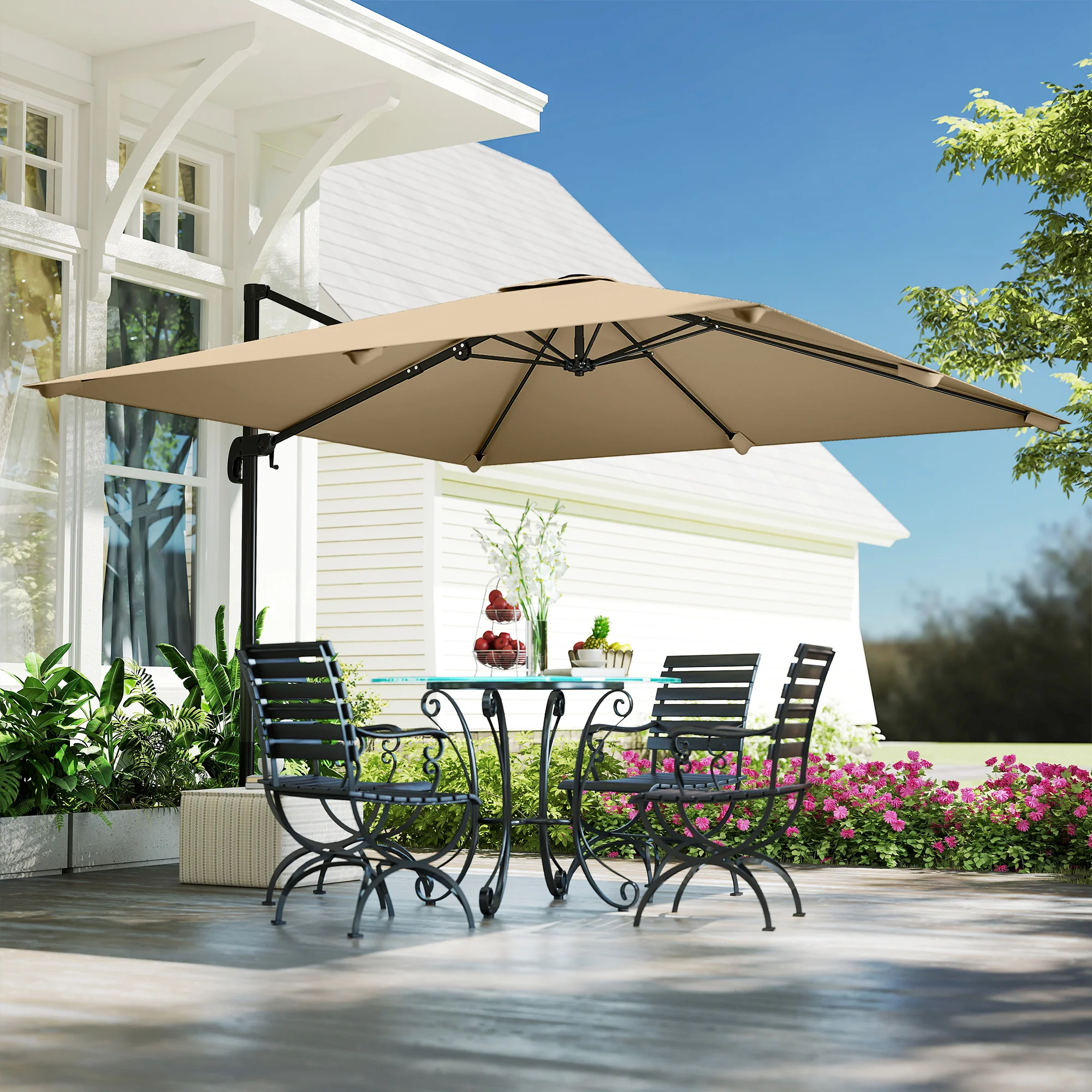 Outsunny 3 X 3 M Cantilever Parasol, Square Patio Umbrella With Crank Handle - Image 2