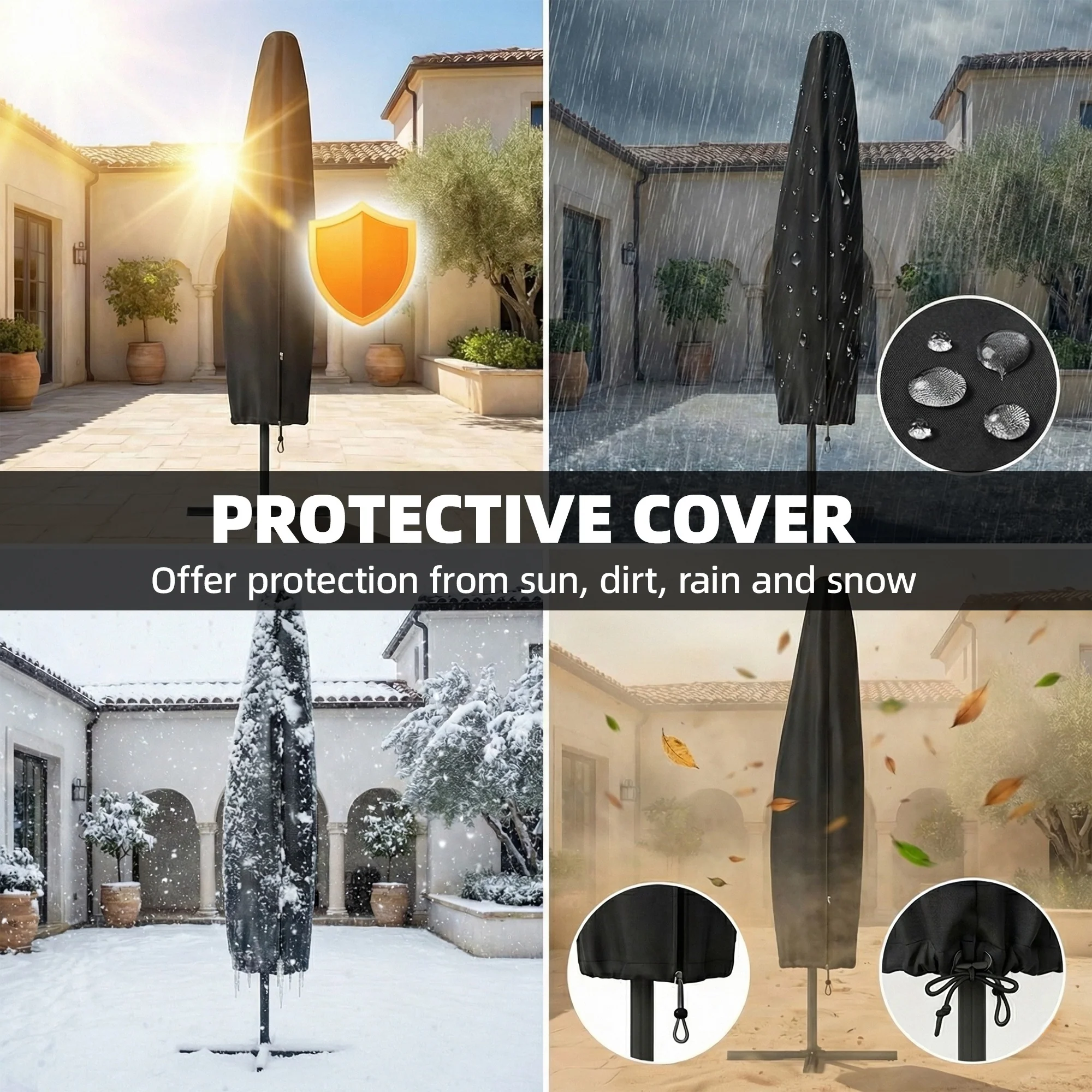 Outsunny 3 X 3 M Garden Cantilever Parasol W/ Light, Cover, Wind Protection - Image 5