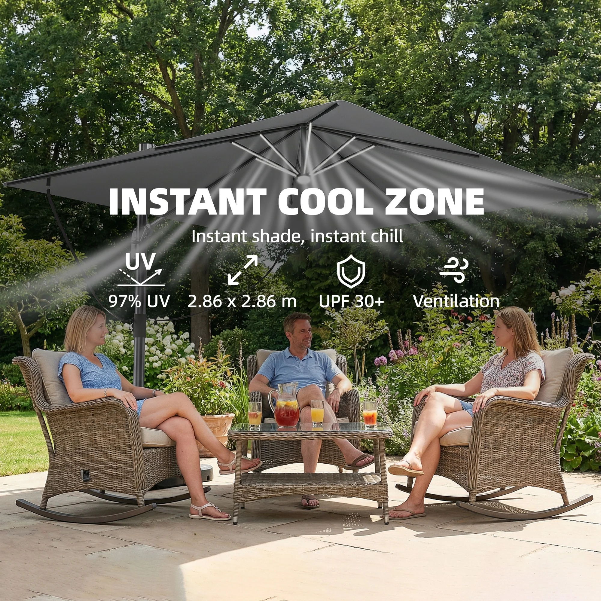 Outsunny 3 X 3 M Garden Cantilever Parasol W/ Light, Cover, Wind Protection - Image 7