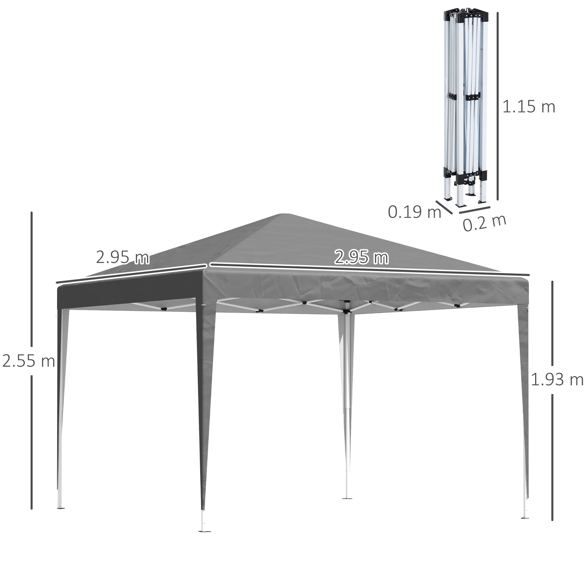 Outsunny 3 x 3 m Garden Pop Up Gazebo Marquee Party Tent Wedding Canopy Grey - Image 5