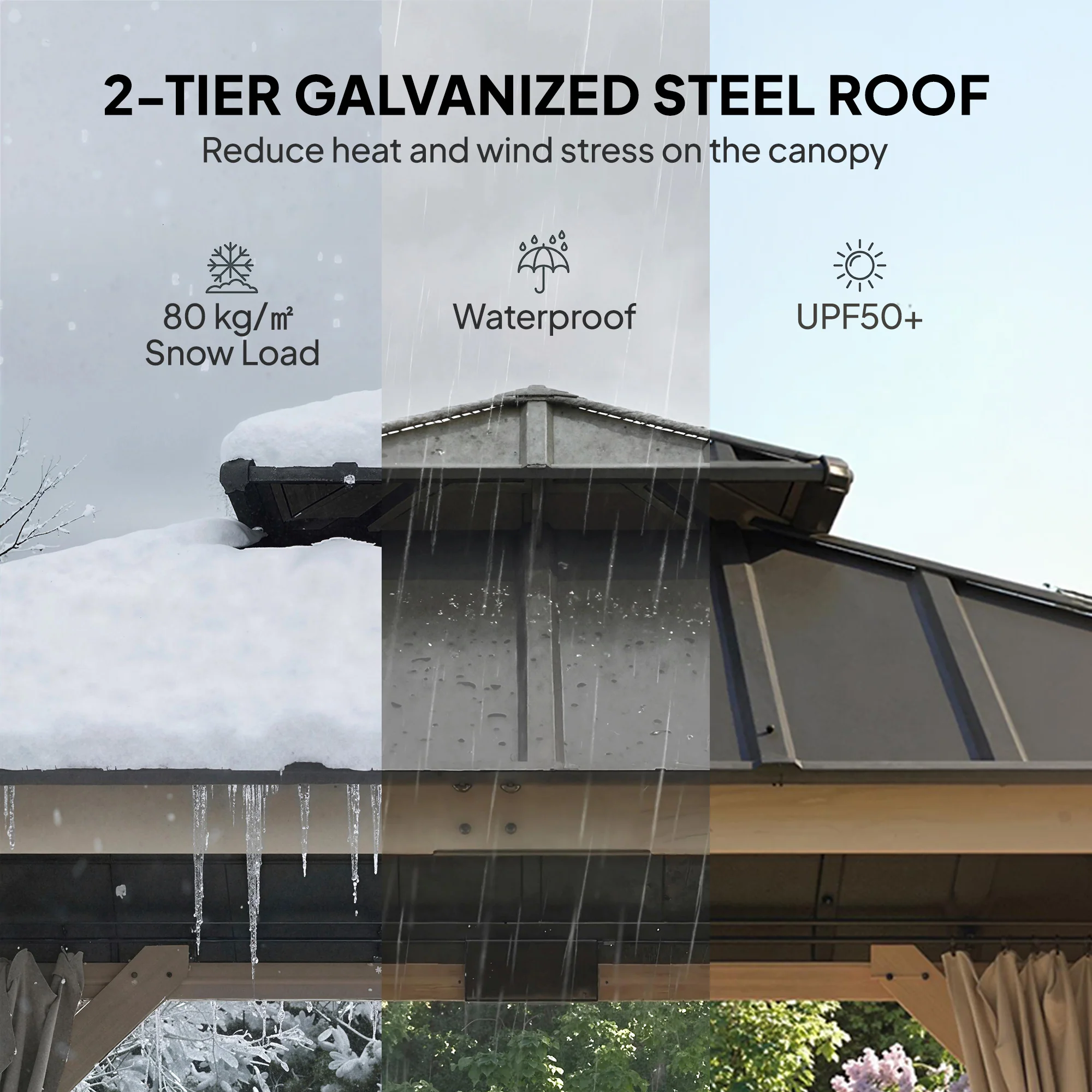 Outsunny 3 X 3 M Hardtop Gazebo, Double Roof Garden Gazebo, Light Grey - Image 3