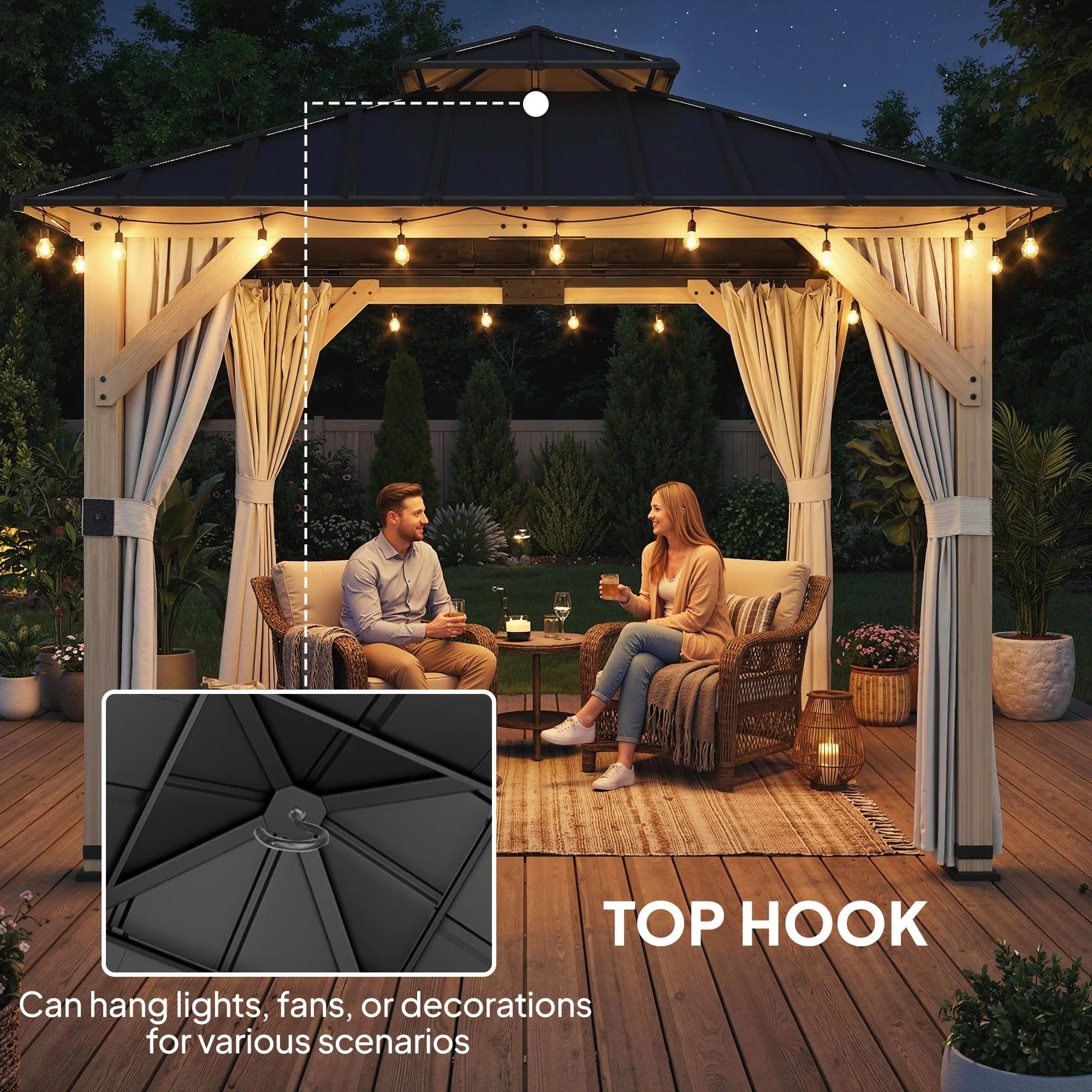 Outsunny 3 X 3 M Hardtop Gazebo, Double Roof Garden Gazebo, Light Grey - Image 7