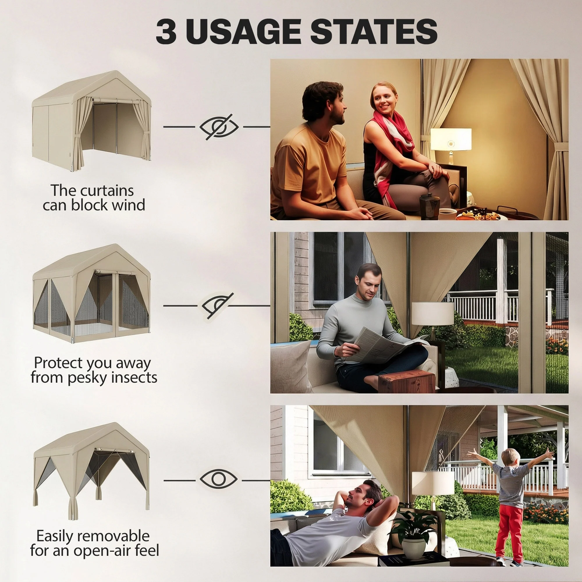Outsunny 3 X 3 M Outdoor Patio Gazebo With Netting And Curtains, Khaki - Image 5