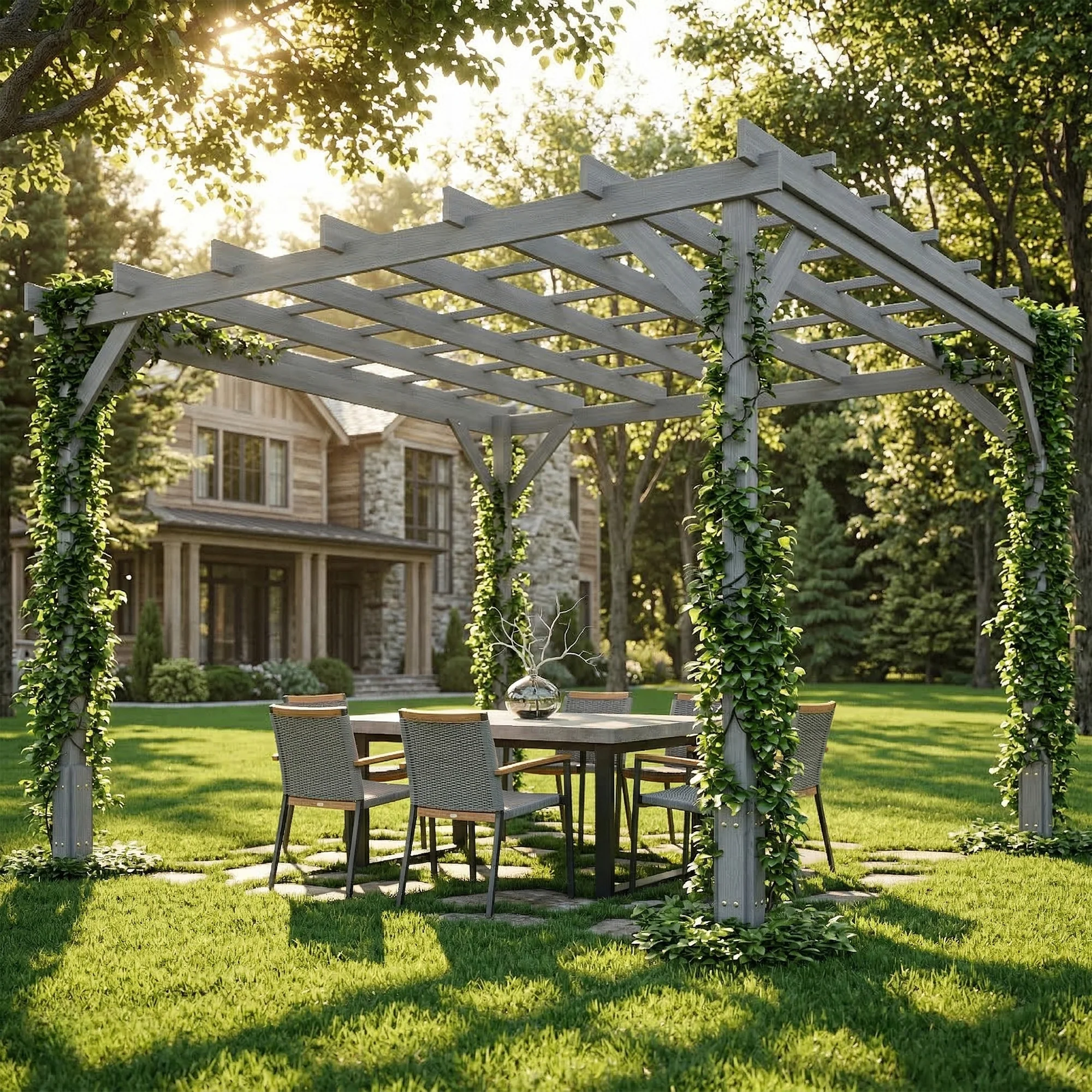Outsunny 3 x 3 m Wooden Pergola Kit, Garden Gazebo Shelter, Grey - Image 9