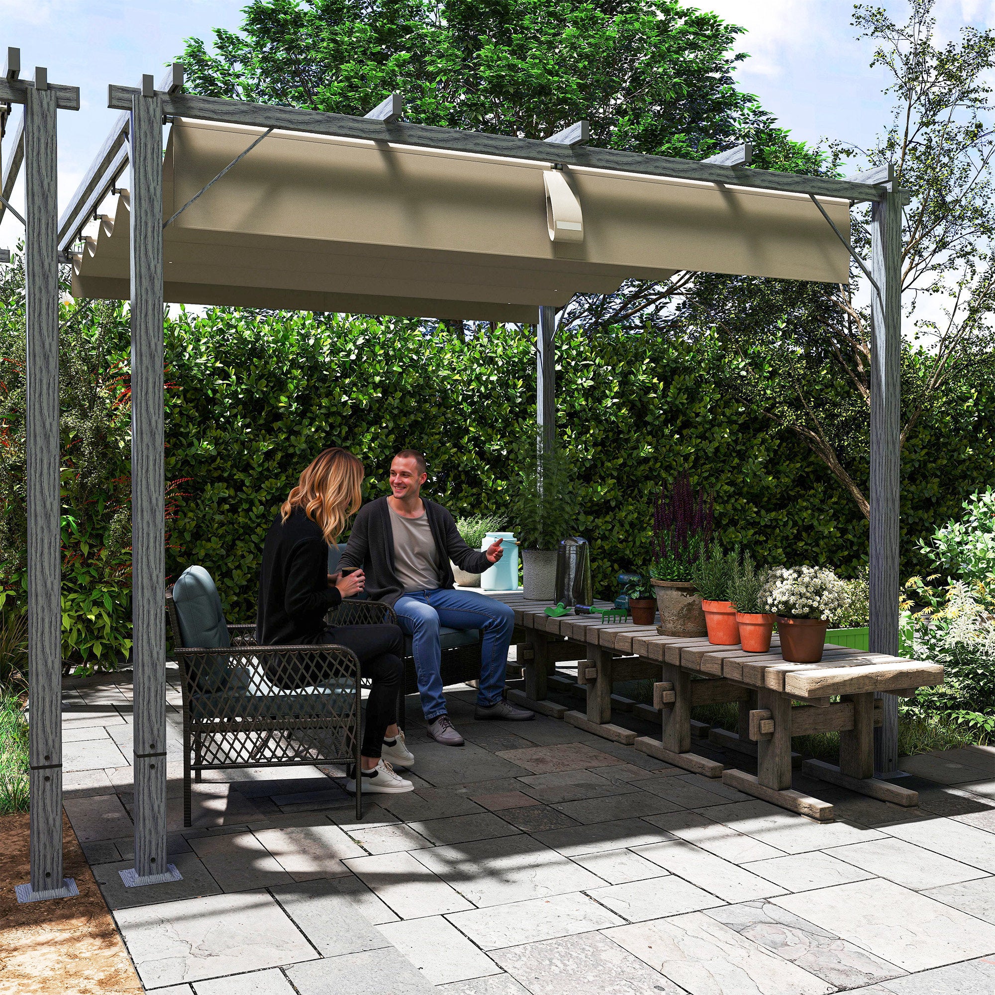 Outsunny 3 X 3(m) Aluminium Garden Pergola With Retractable Roof, Natural - Image 7
