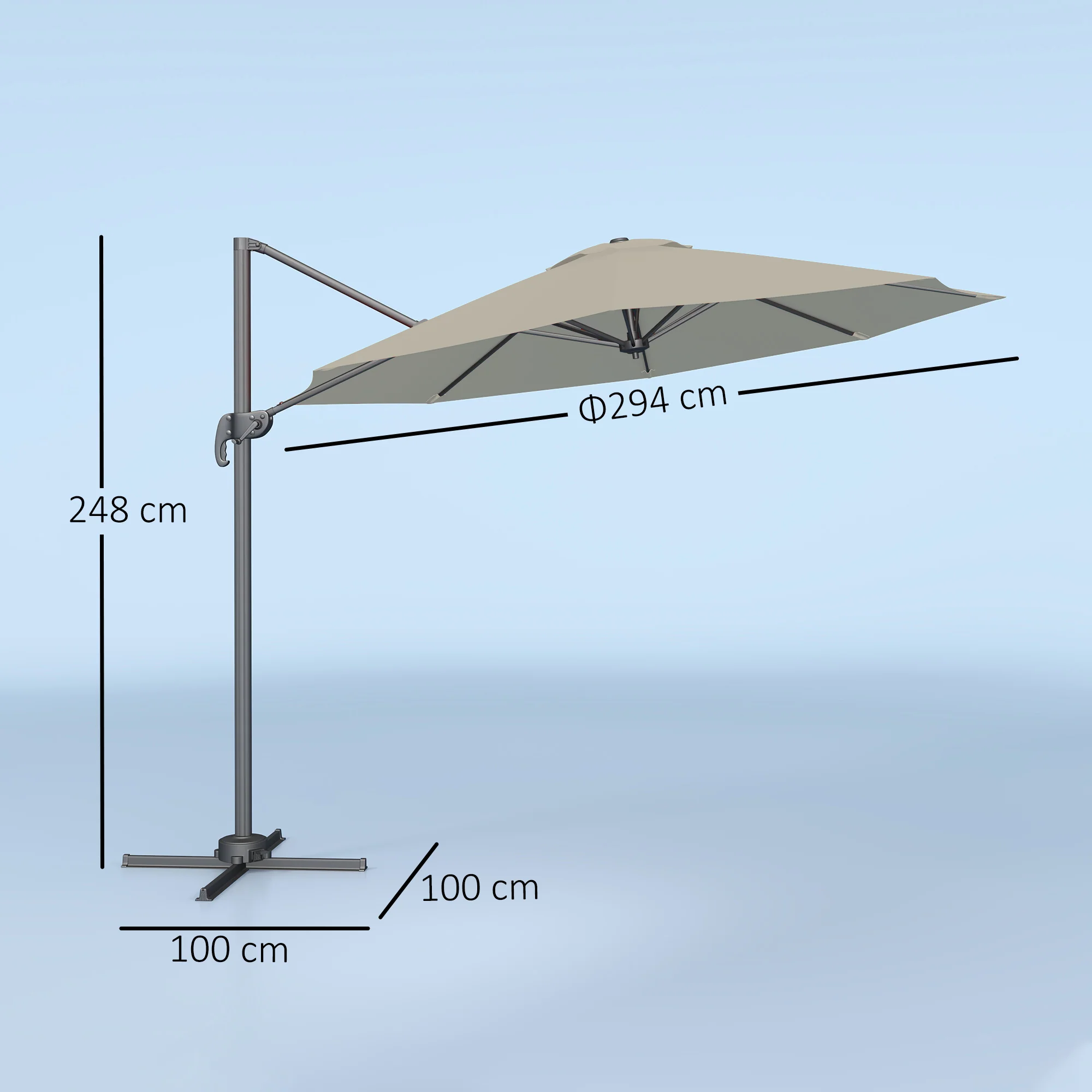Outsunny 3 X 3(m) Cantilever Parasol Garden Umbrella With Cross Base - Image 14