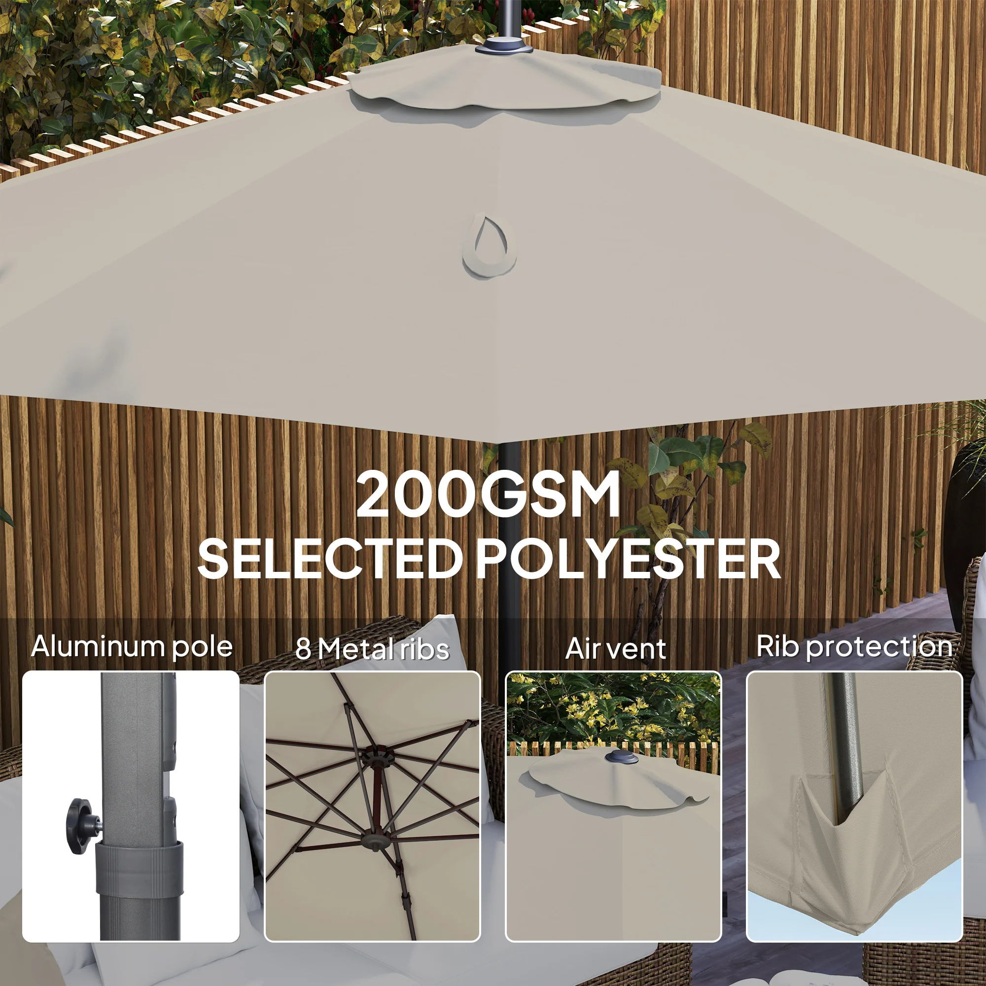 Outsunny 3 X 3(m) Cantilever Parasol Garden Umbrella With Cross Base - Image 16
