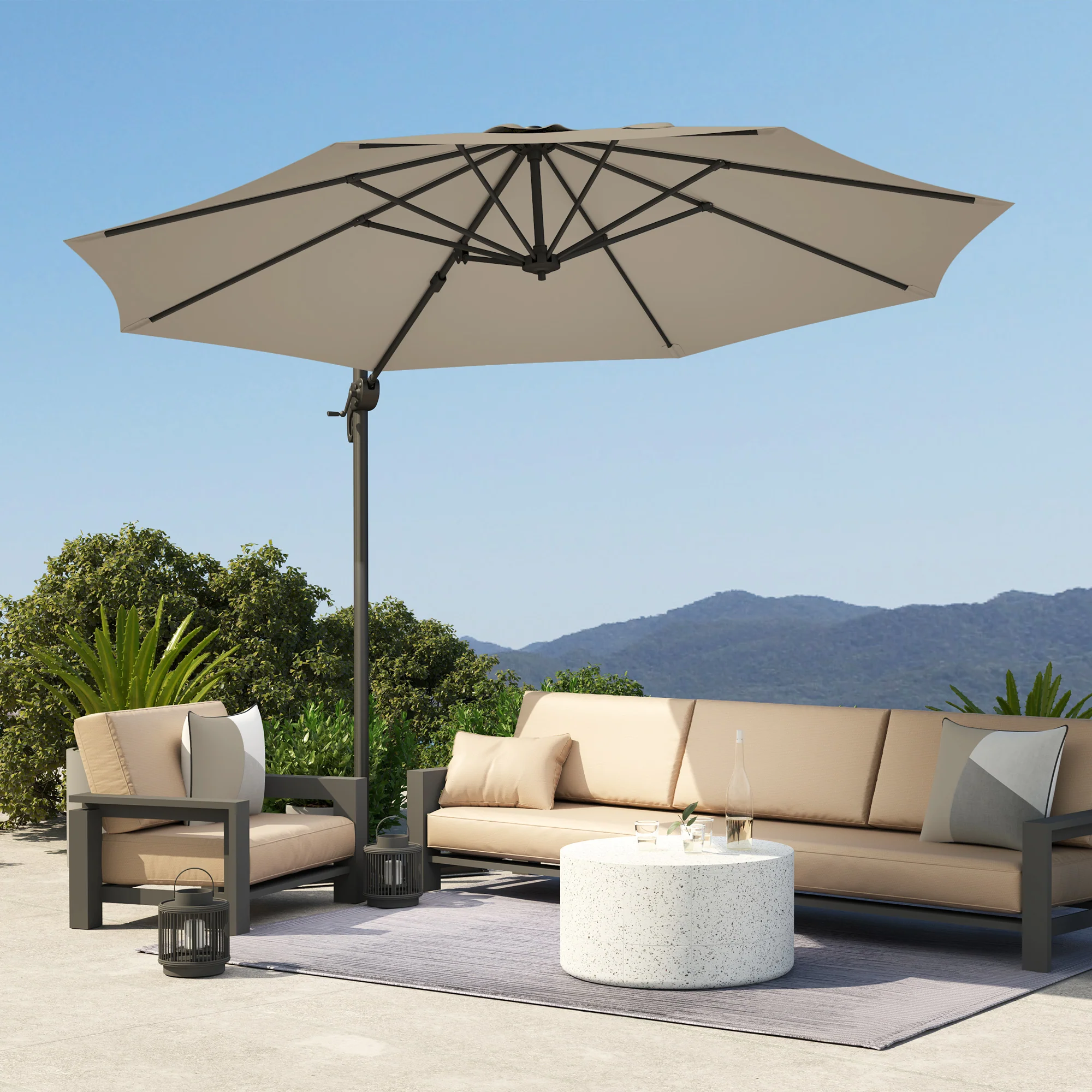 Outsunny 3 X 3(m) Cantilever Parasol Garden Umbrella With Cross Base - Image 17