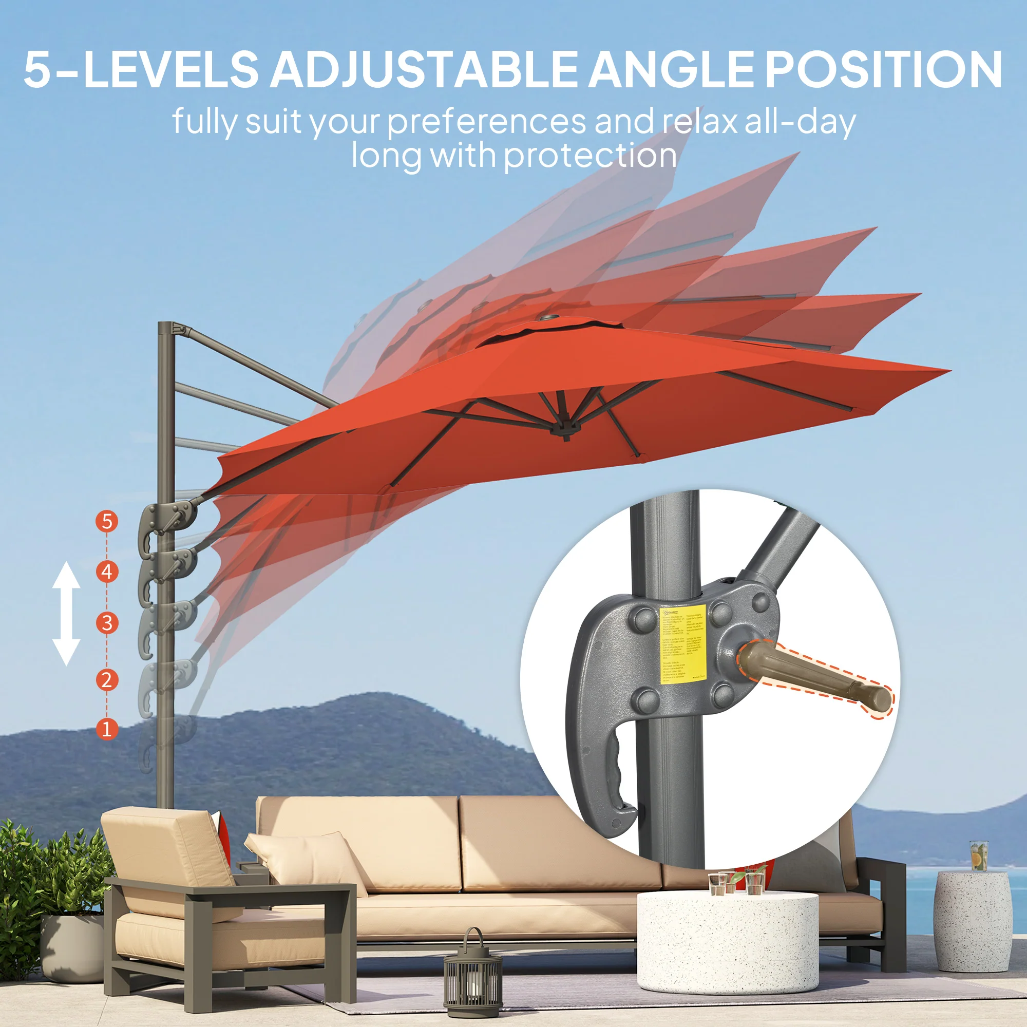 Outsunny 3 X 3(m) Cantilever Parasol Garden Umbrella With Cross Base - Image 22