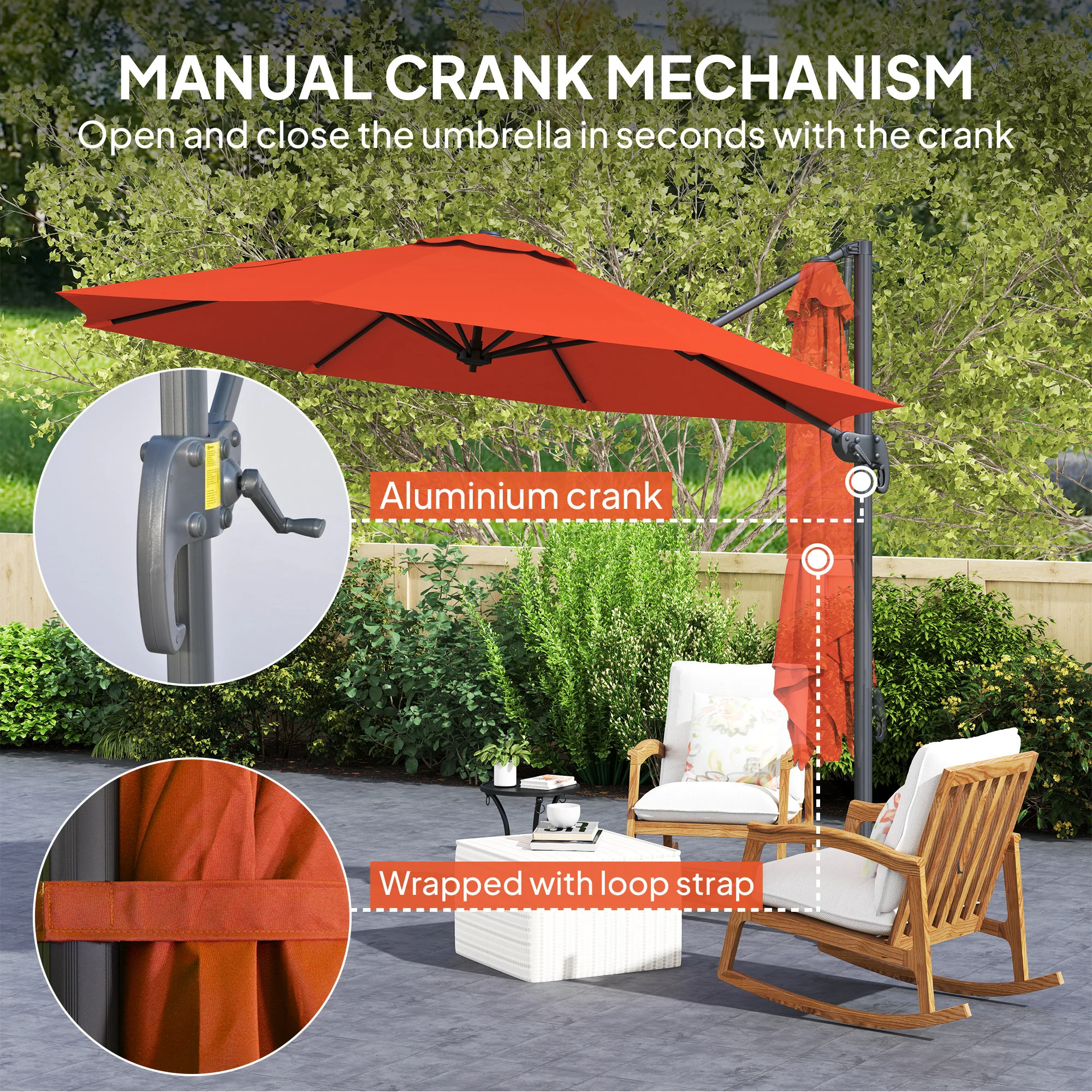Outsunny 3 X 3(m) Cantilever Parasol Garden Umbrella With Cross Base - Image 24