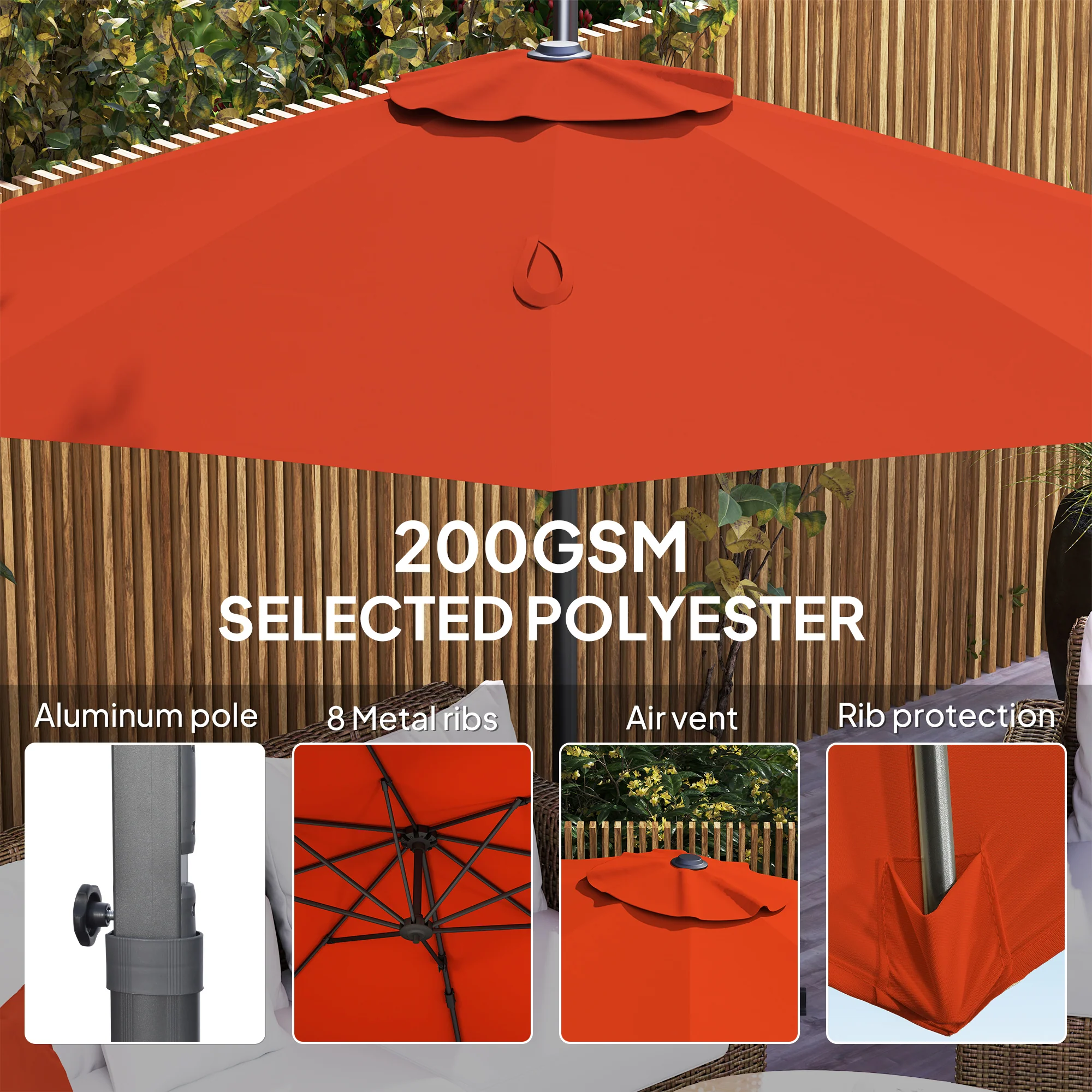 Outsunny 3 X 3(m) Cantilever Parasol Garden Umbrella With Cross Base - Image 25