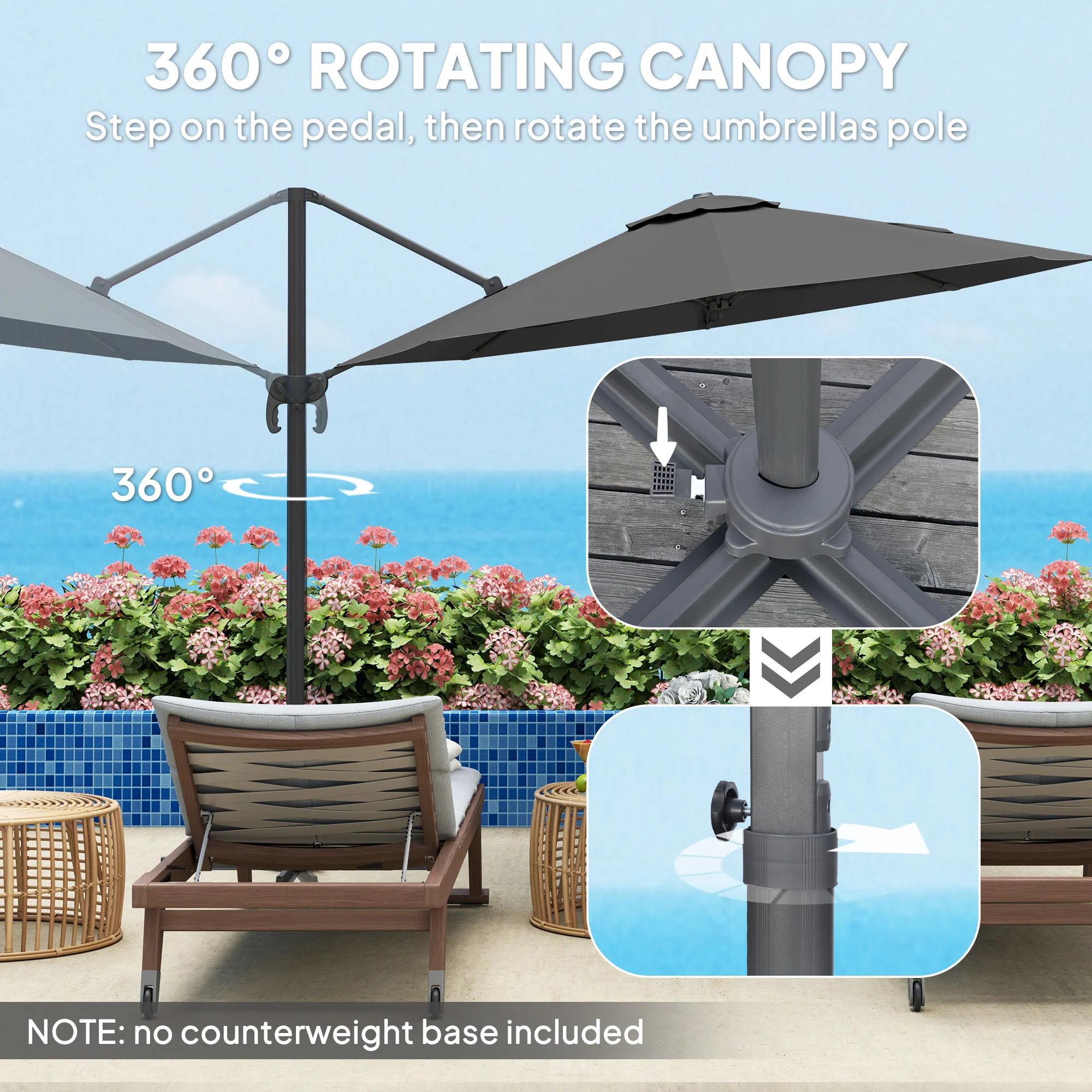 Outsunny 3 X 3(m) Cantilever Parasol Garden Umbrella With Cross Base - Image 3